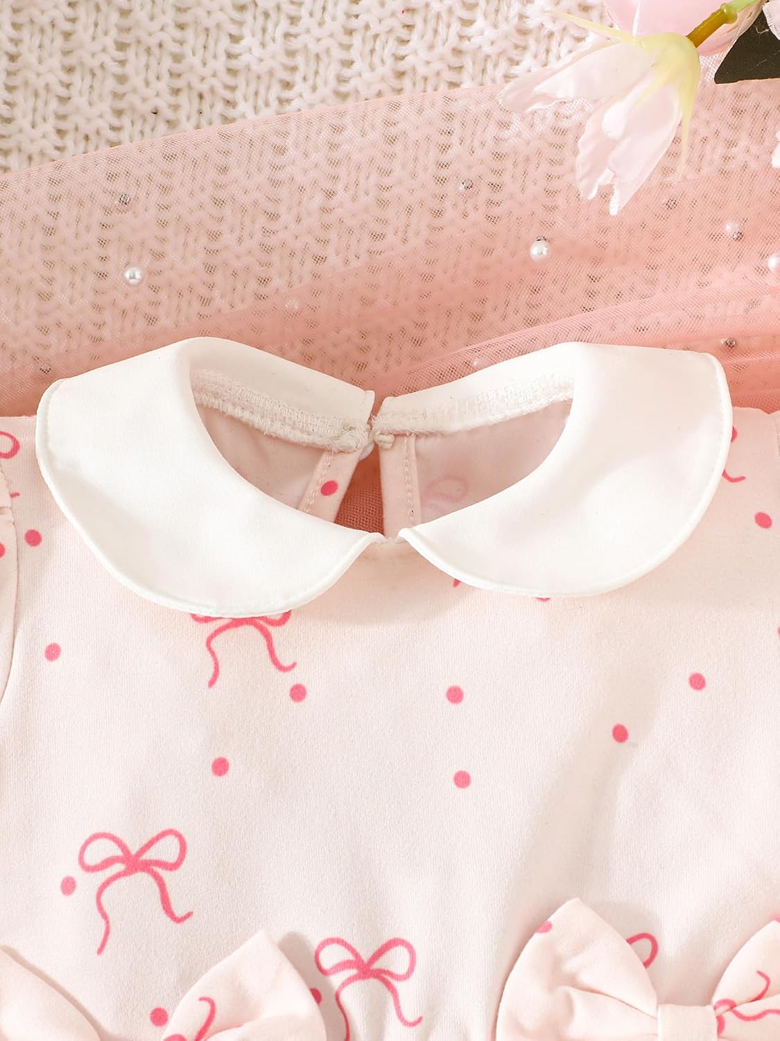 Baby Girl Outfit Peter Pan Collar Puff Sleeve Bow Knot Cute Top and Pant Set Infant Clothes