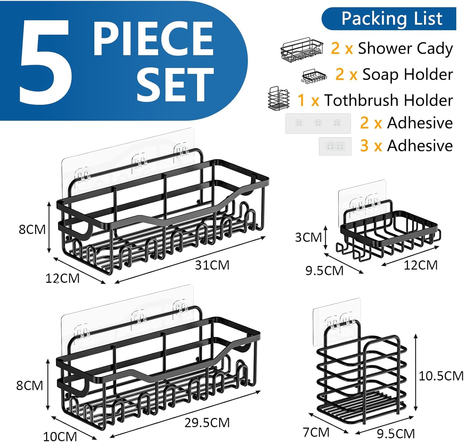 Shower Shelf No Drilling Pack of 5 Shower Shelves Bathroom Shelf
