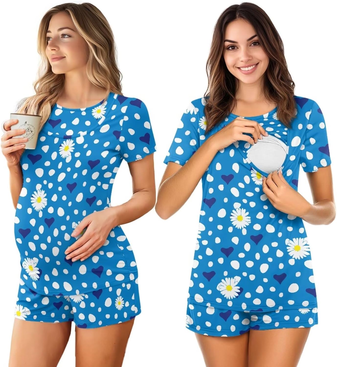Women's Maternity Nursing Pajama Sets Double Layer Postpartum Breastfeeding Sleepwear for Summer