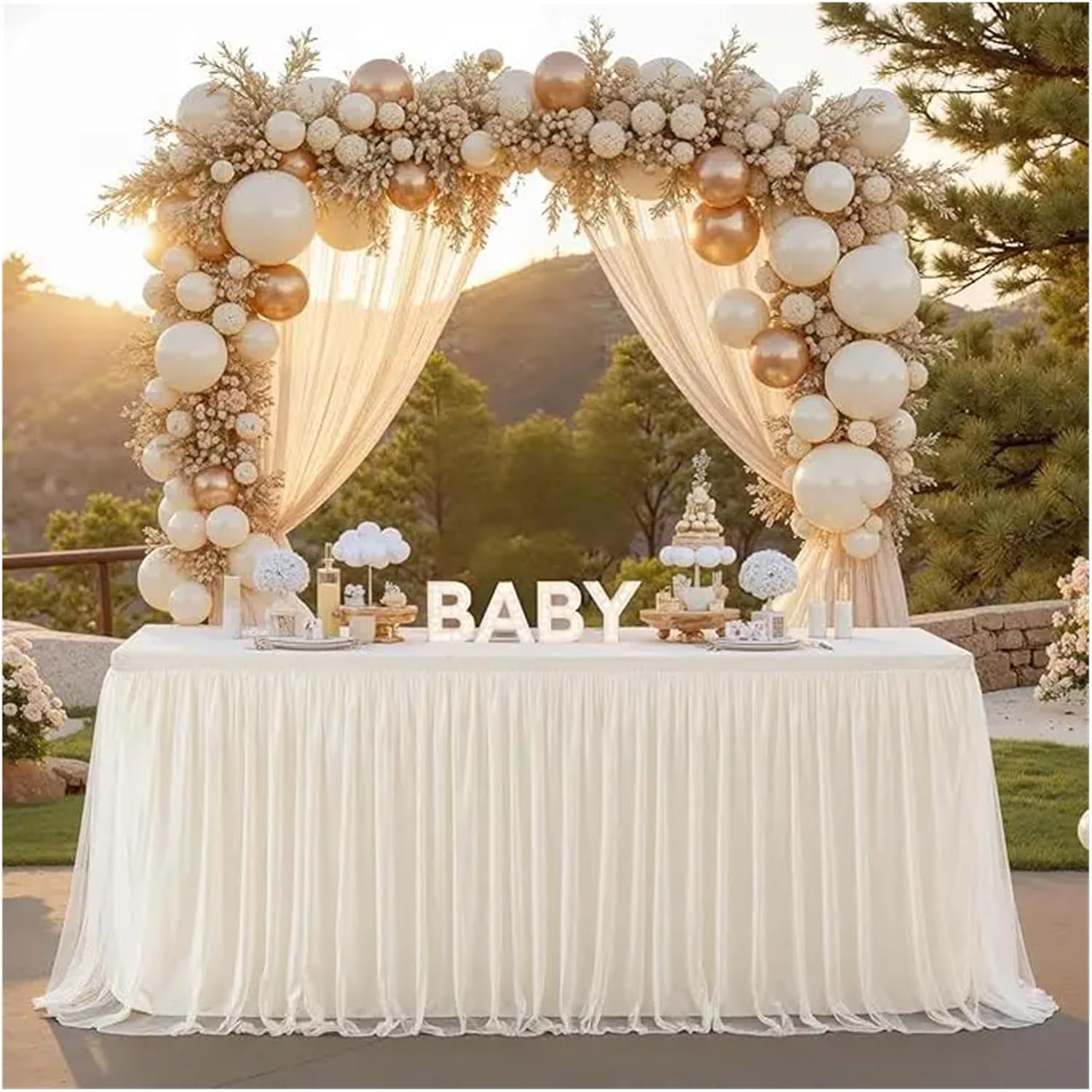 Table Skirt Rectangle Table Skirts for Rectangle Tables for Wedding Party Birthday Cake Event Dessert Tablecloth(Color5,12FT(L4.26m H0.75m))