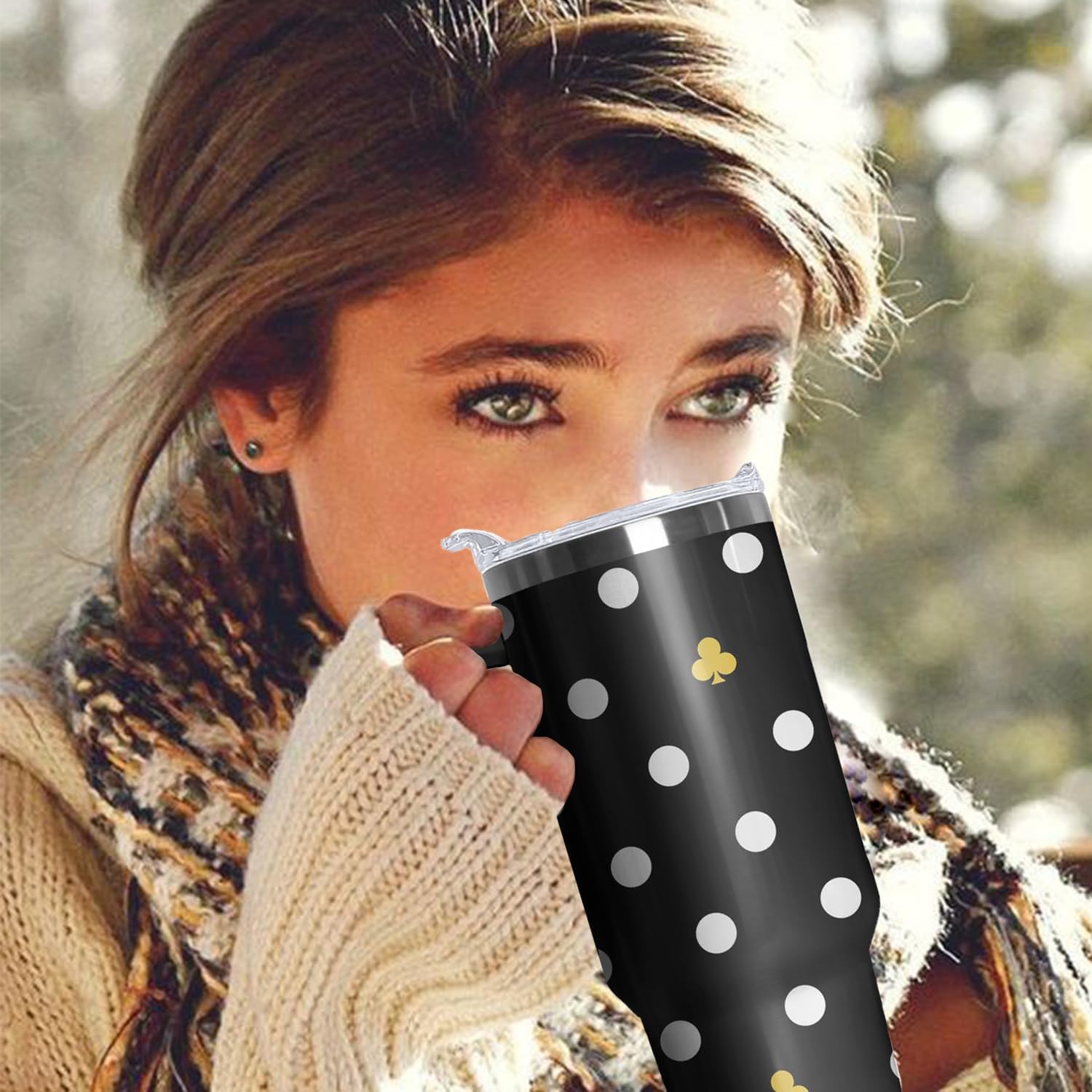 Polka Dots Tumbler with Handle and Straw, 40 oz Stainless Steel Pink Insulated Cup with Lid and Straw,Travel Coffee Mug Water Bottle, Birthday Christmas Mothers Day Gifts for Women