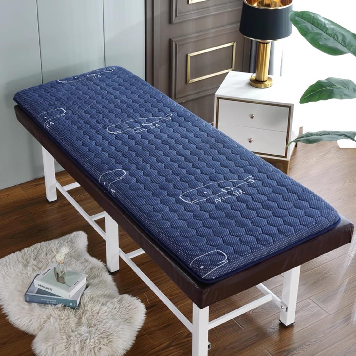 Blue(s),190 * 80cm, Memory Foam Lash Bed Topper Massage Table Mattress Topper Thick 4Cm Spa Bed Mattress Pad with Elastic Band Beauty Salon Bed Mattress Square/Round/Trapezoidal Head