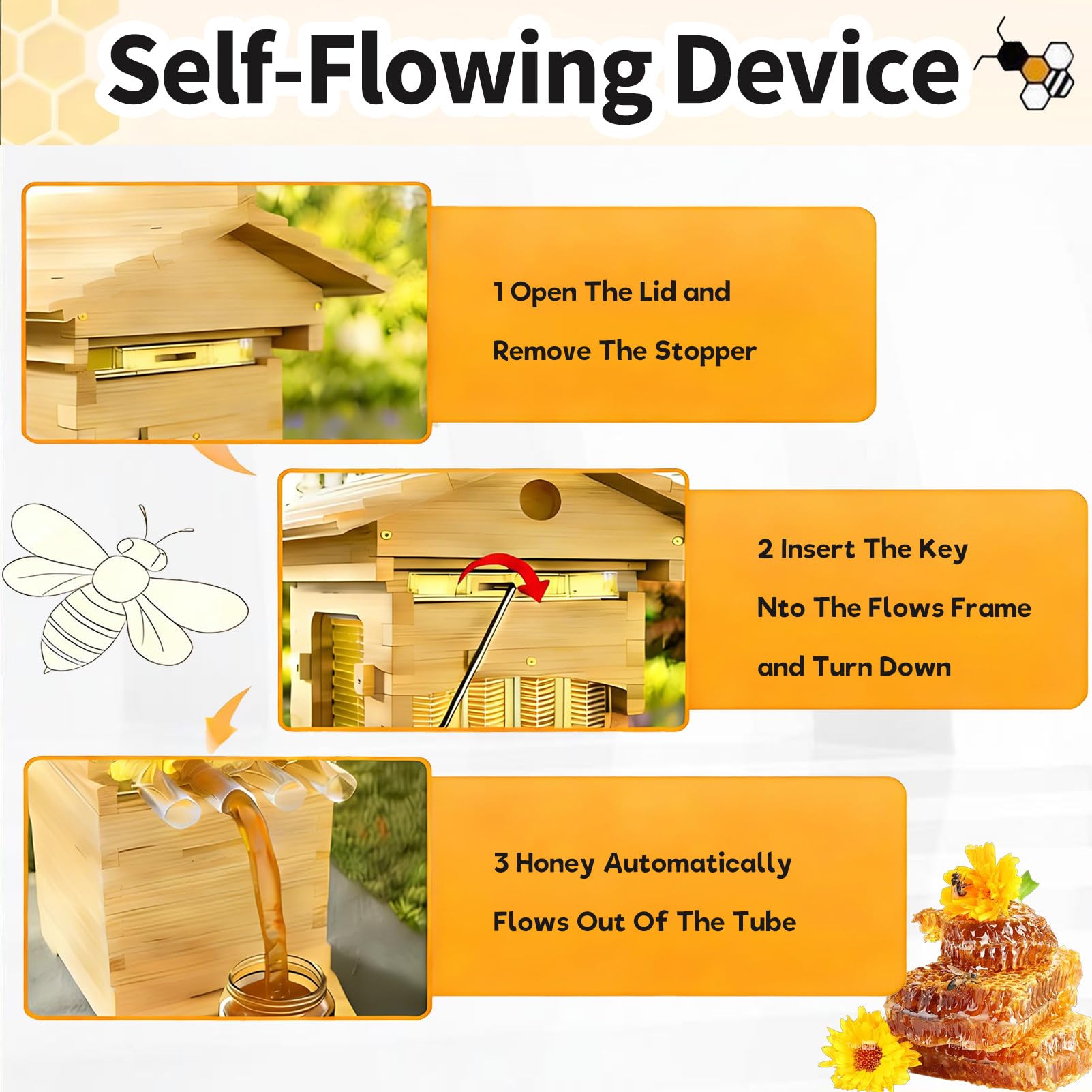 Flow Hive Imker-Starterset, komplettes Bienenstock-Starterset mit Sichtfenster und leicht zu öffnendem Honigauslauf, für die Imkerei, Gartenbestäuber.