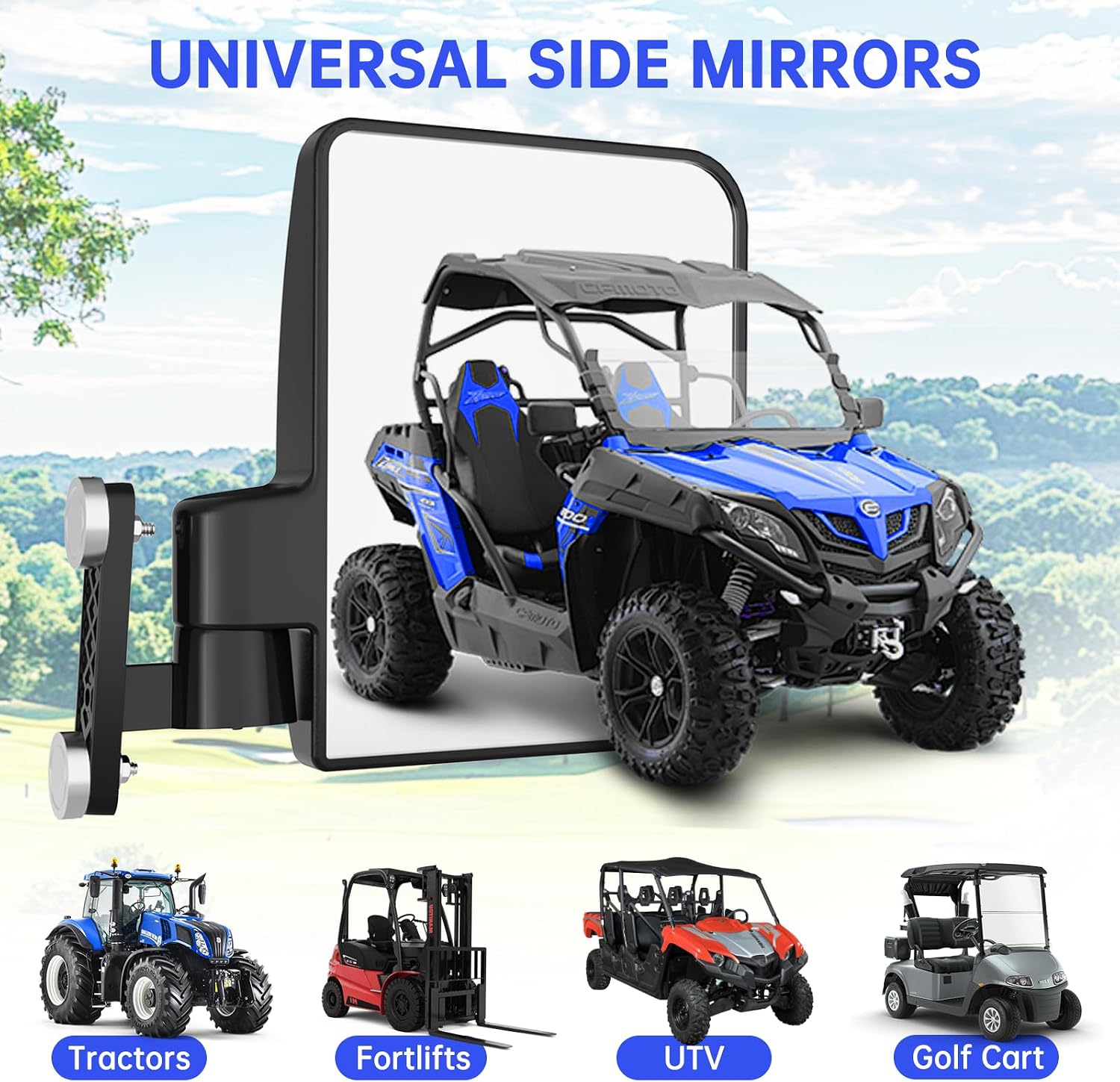 Universal Magnetic Side Mirrors for Golf Cart, Tractors, Forklifts, Lawn Mowers, Lift Trucks, Compatible with Yamaha Club Car, EZGO, John Deere, Kubota, CASE IH,Magnets or Screws Installation