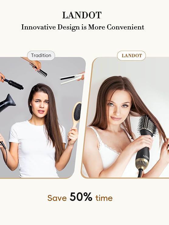 Hair Dryer Brush Hot Air Blow Dry Brush - 3 in 1 Negative Ionic Hairdryer Blowout Brush for Salon Style, Smooth, Frizz-Free Results - 60mm Barrel fit All Hair Types Drying Straightening Volumizing