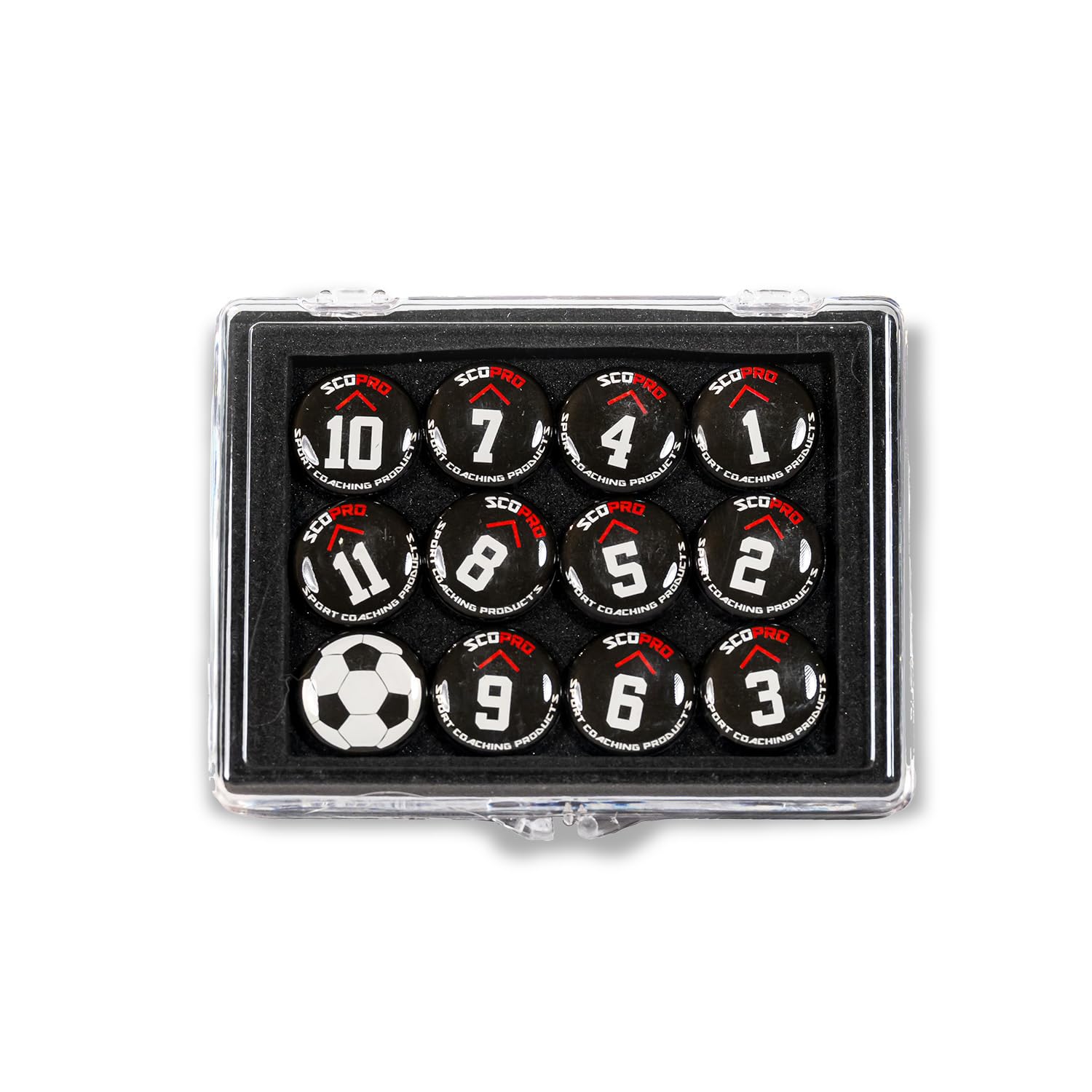 SCOPRO Soccer Coaching Magnets, Numbered Magnetic Player Markers for Soccer Coaching Board and Dry Erase Board Training, Black
