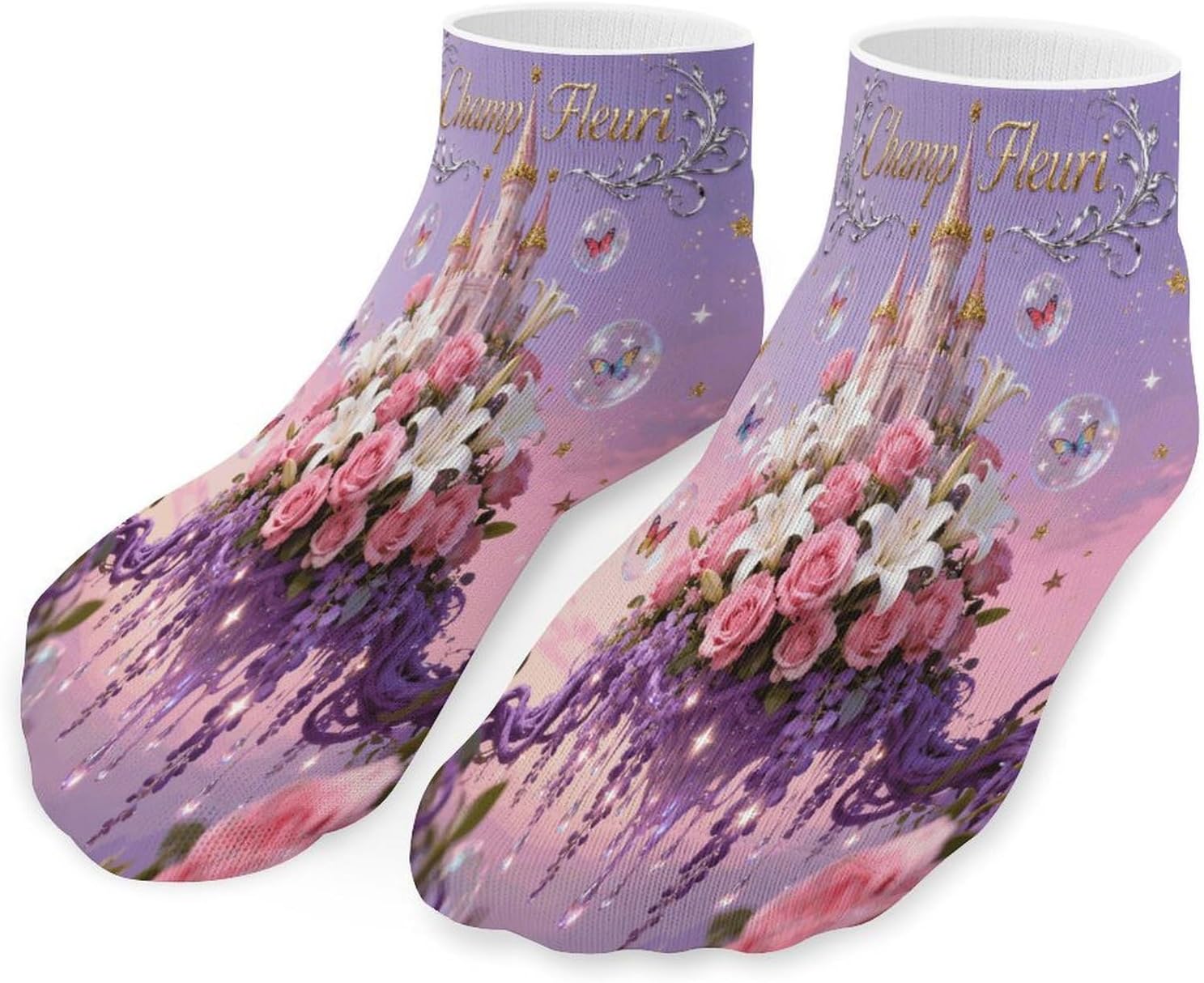 Champ Fleuri Crew Sock for Men Women Funny Novelty Socks Athletic Ankle Socks Comfort Soft Low Cut Tab Sock 5 Pairs