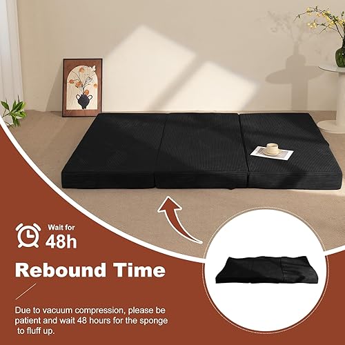 Miniatura 7 de 6-Inch Tri-Fold Foldable Mattress, Folding Sofa Bed with Removable Washable Cover, Portable Futon Mattress Full Size Floor Guest Mat with Non-Slip