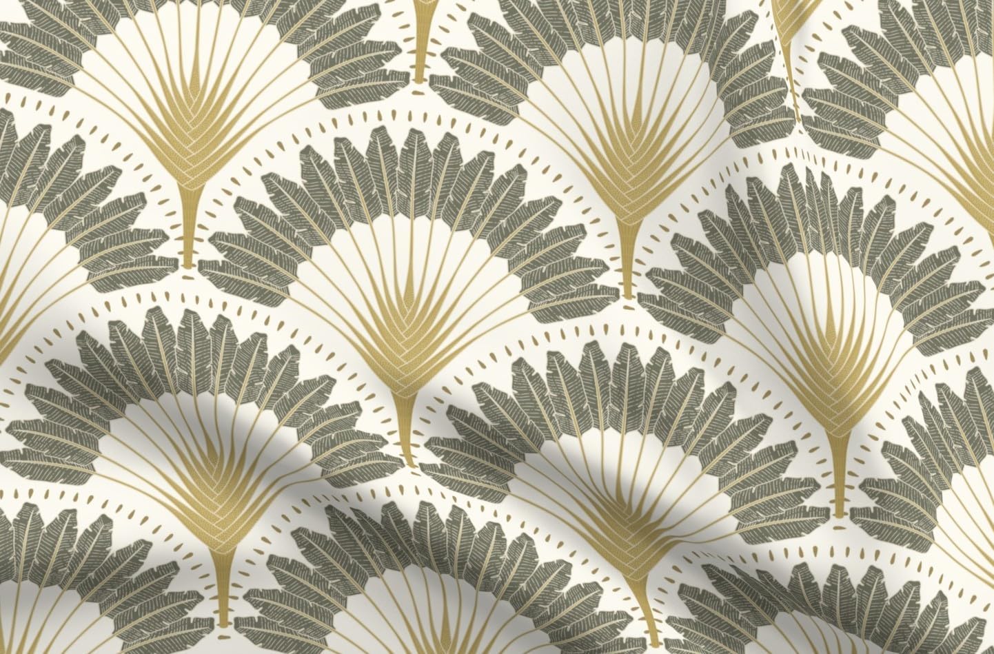 Spoonflower Fabric - Neutral Botanicals Palms Art Deco Fans Trendy Printed on Petal Signature Cotton Fabric Fat Quarter - Sewing Quilting Apparel Crafts Decor