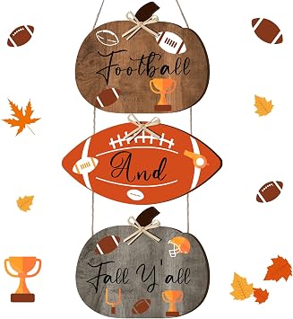Barydat 3 Pcs Fall Football Decor Football and Fall Yall Door Hanging Sign