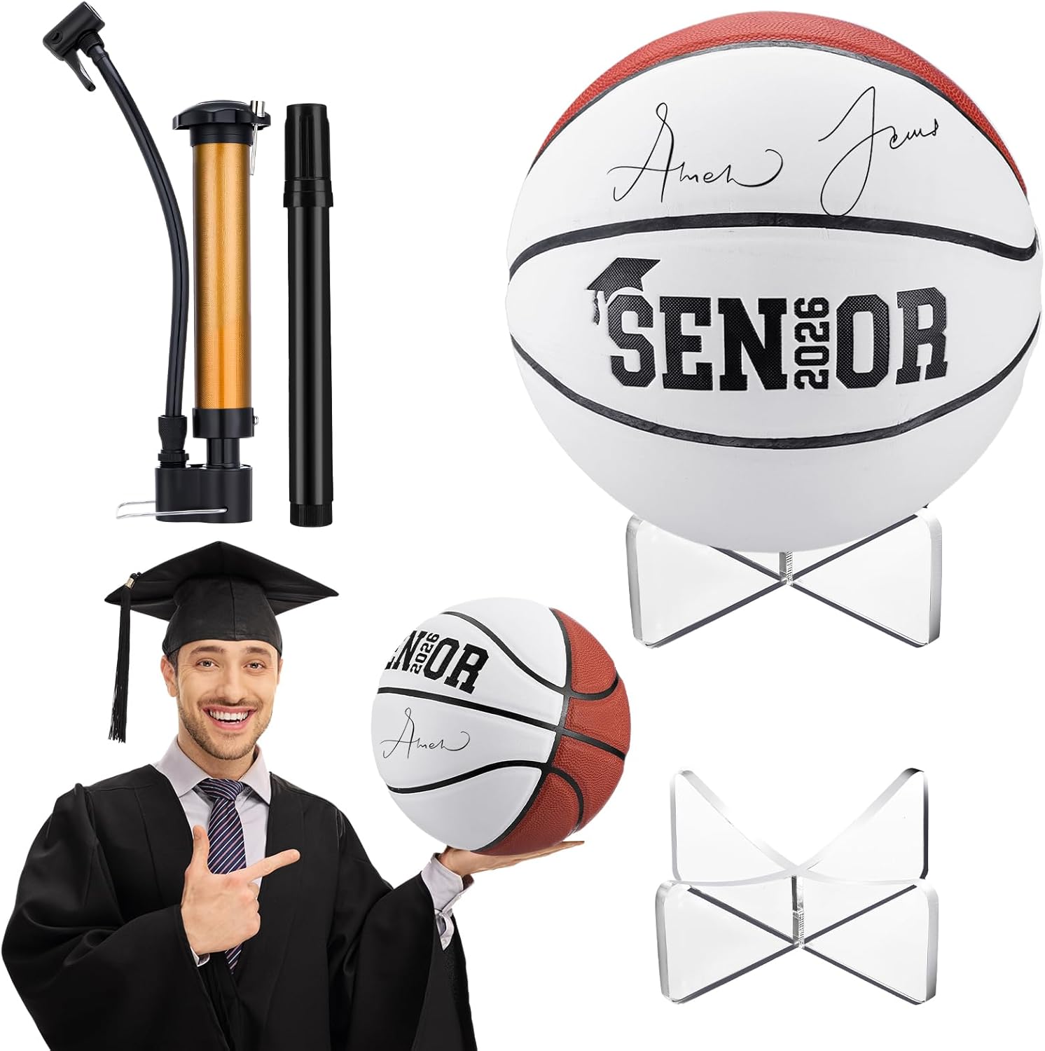 Liliful 2026 Graduation Autograph Basketball Football Blank Official Size with Acrylic Stand Signature Pen Pump for High School College Senior Night Class of 2026 Gift