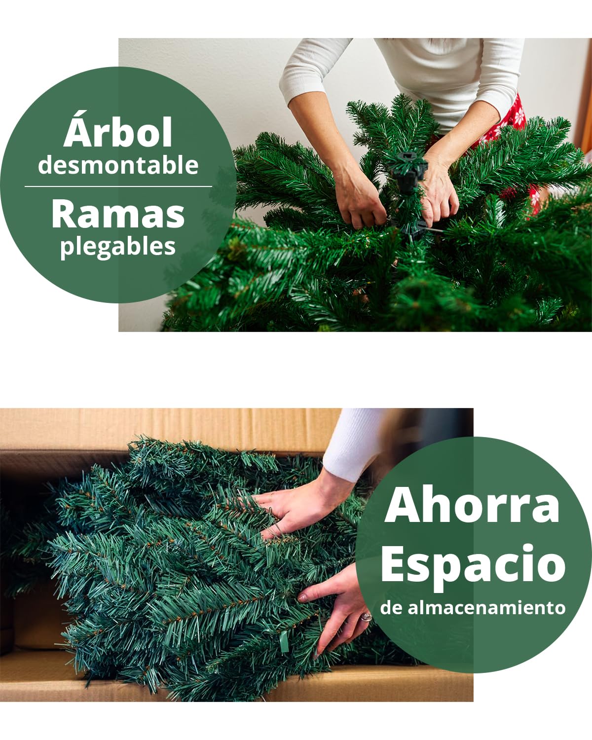 TIBBERS Árbol de Navidad Artificial, Altura de 150 cm, Estructura Desmontable, Ramas Abatibles, Soporte Metálico Plegable, TBS038