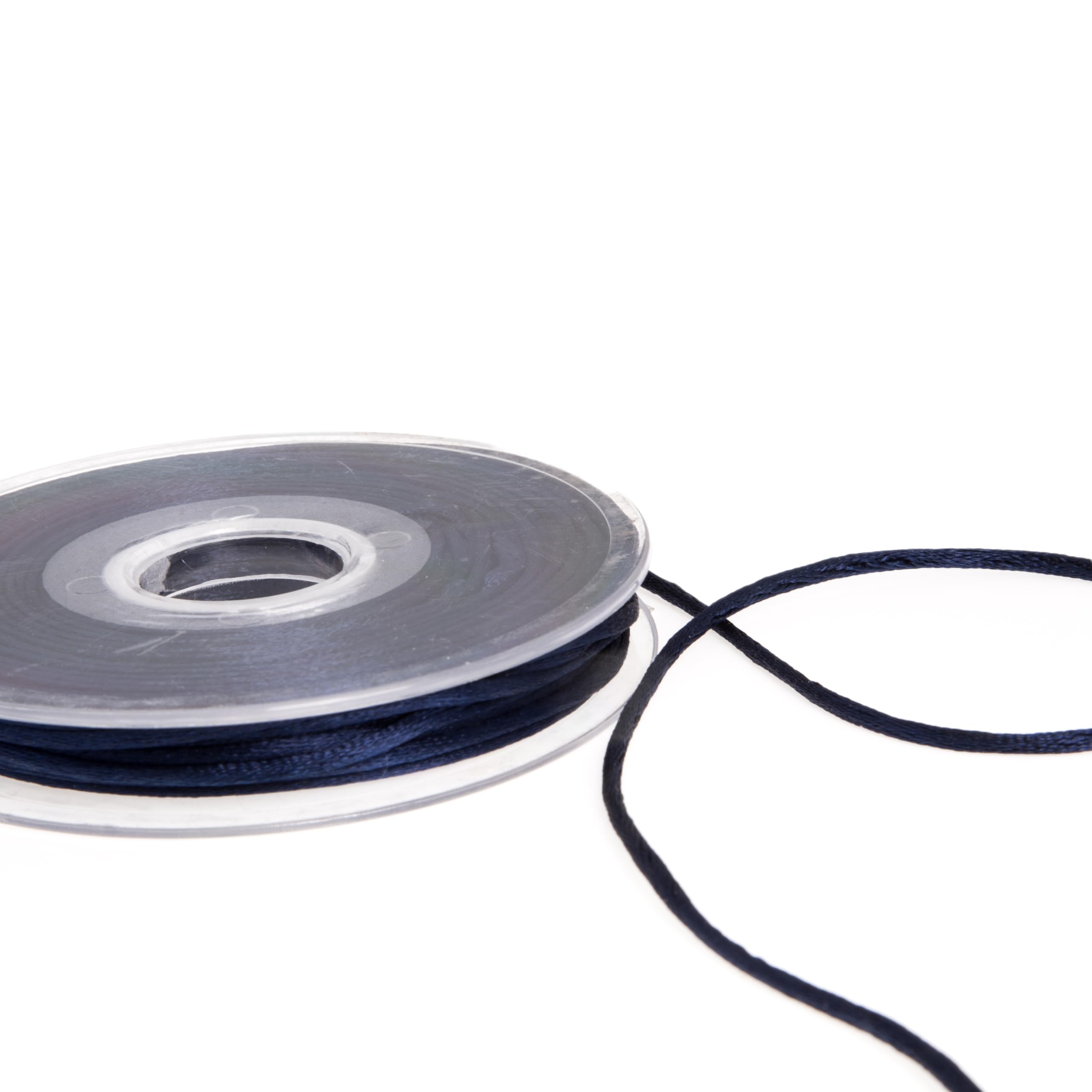 SUPER RIBBONS®™- Full Reel 3mm Satin Rattail Silk Cord, 20 Metres on Reel - Navy