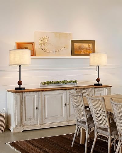 Miniatura 9 de Lámpara de mesa moderna para dormitorio, lámparas de noche de 17.72 pulgadas para mesitas de noche, juego de 2, luz de escritorio con cadena de