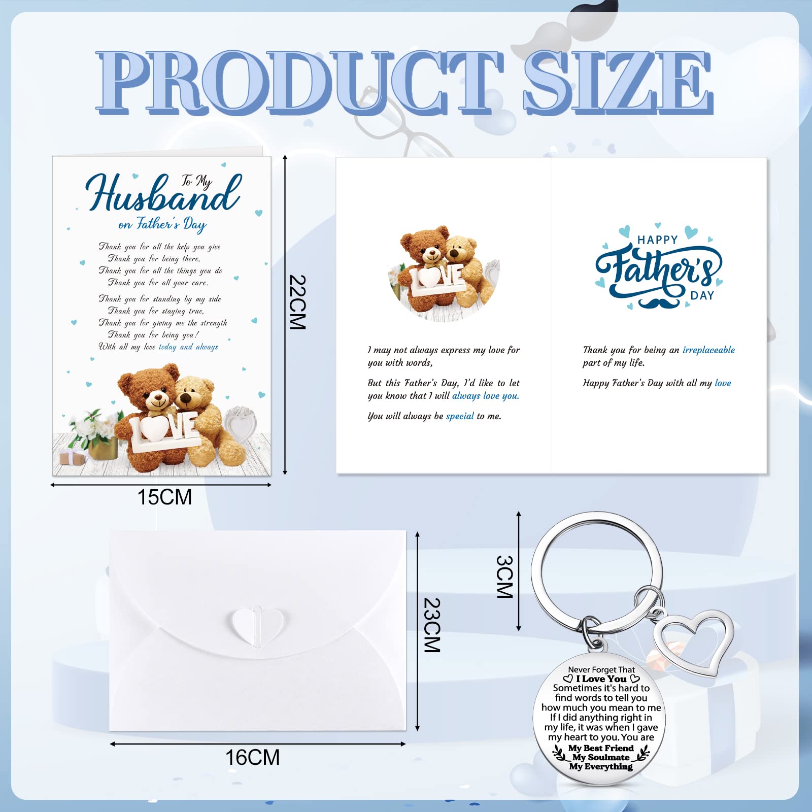 Sinmoe Father's Day Card for Husband Never Forget That I Love You Forever Keychain with Envelope Fathers Day Gift Card with Keyring Gifts for Him Husband from Wife - Image 2