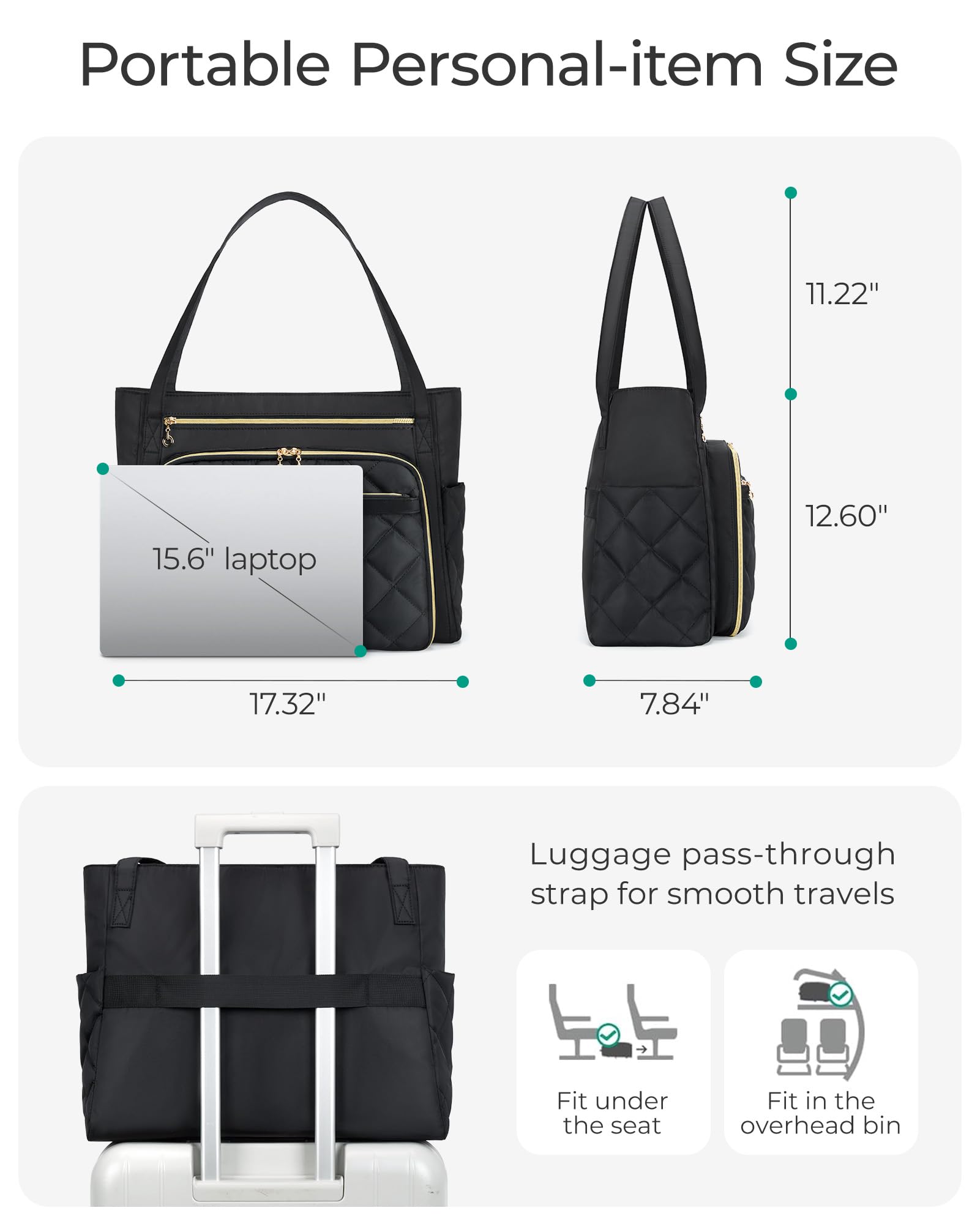 BAGSMART Lehrertasche 15.6 Zoll Laptoptasche Damen Gesteppt Arbeitstasche mit Datei-Organizer Aktentasche Krankenschwester Tasche für Arbeit Schule Büro Business Universität