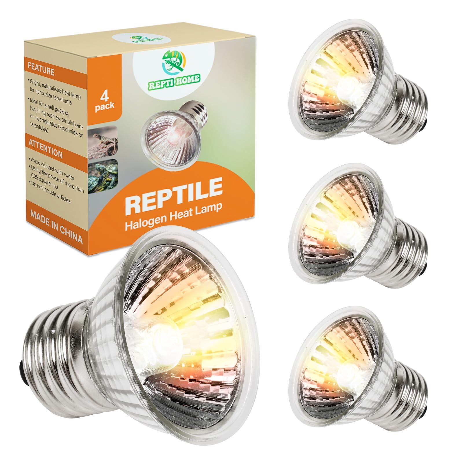 REPTI HOME UVB Wärmelampe Terrarium, UVA UVB Halogen Wärmelampe Schildkröten, E27 Reptilien Heizung Glühbirne 25W-4Pack, Reptilien Lampe für Schildkröten, Bartagamen, Eidechsen, Schlangen