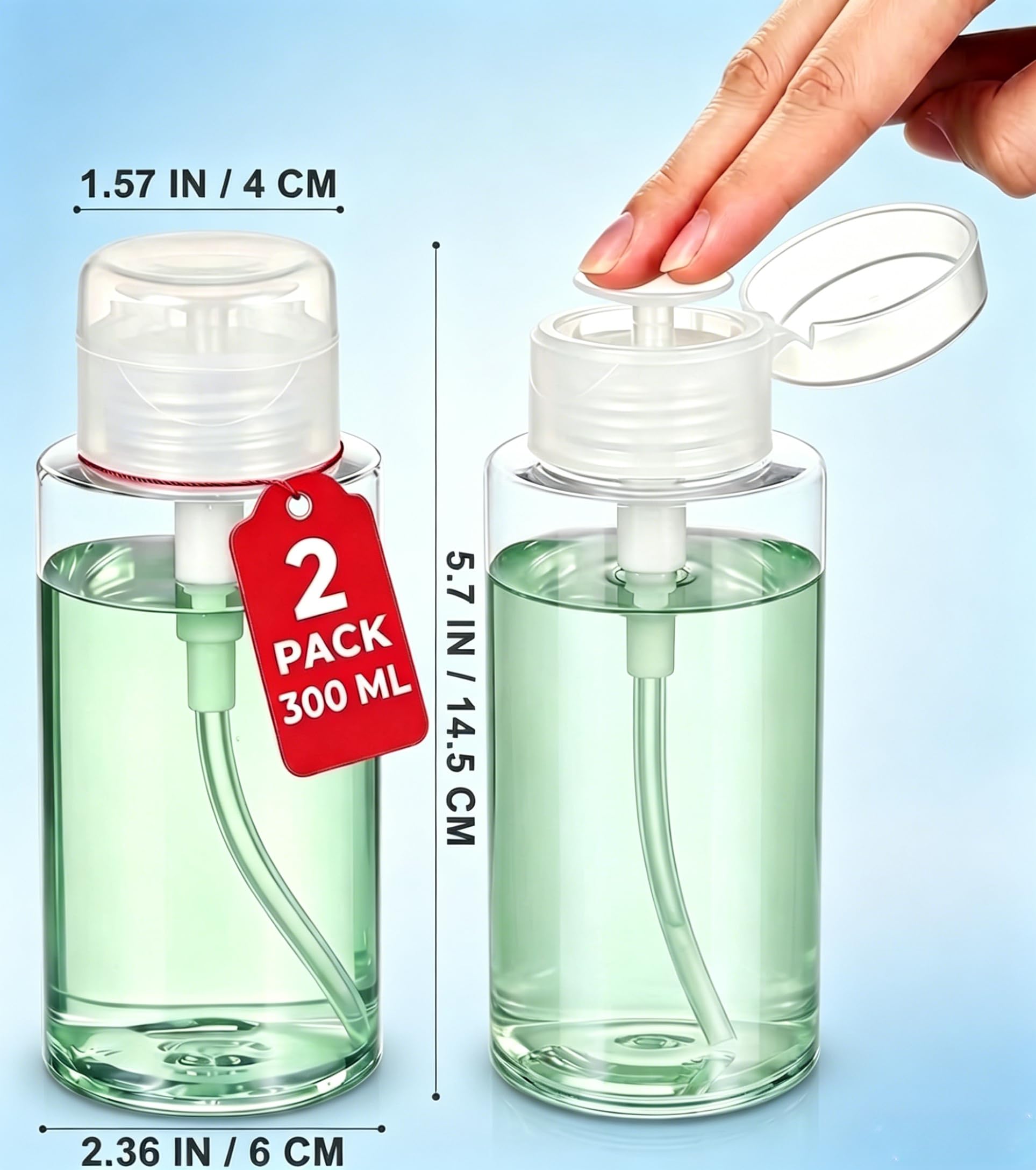 Tofficu Lot de 2 Flacon Pompe Doseur 300 Ml Vide Rechargeable Pour Distributeur D'Alcool Démaquillant Et Vernis À Ongled Avec Bouchon À Rabat Pratique Pour Voyage Et Usage Quotidien