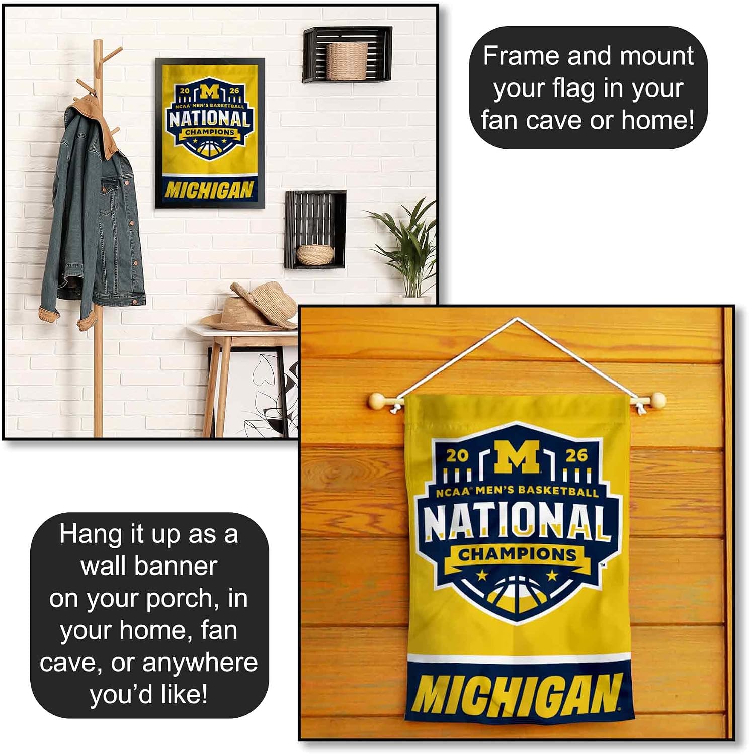 Michigan Team University Wolverines 2026 Basketball National Champions Double Sided Garden Flag