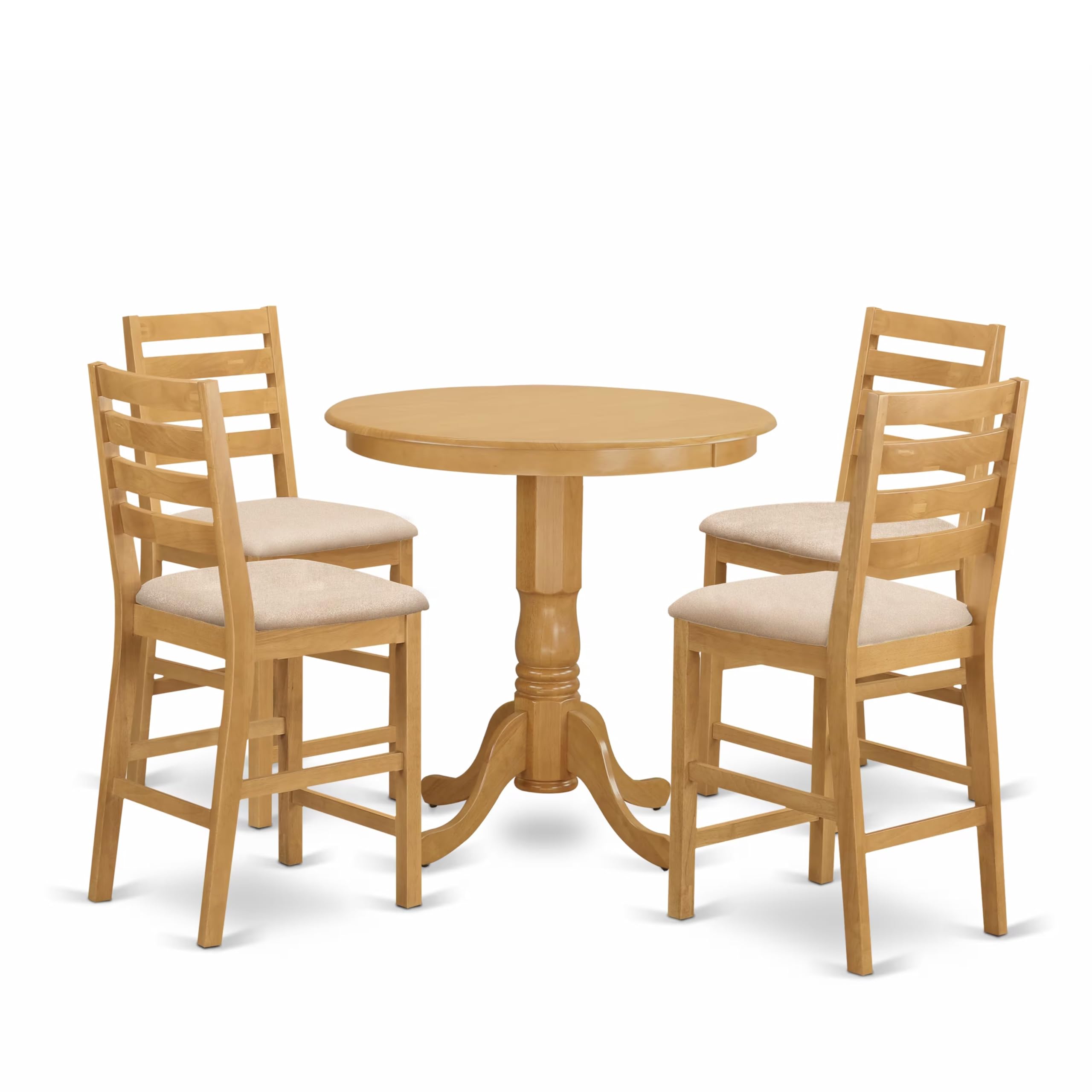 East West Furniture JACF5-OAK-C 5 Piece Counter Height Pub Set Includes a Round Dining Table with Pedestal and 4 Linen Fabric Upholstered Kitchen