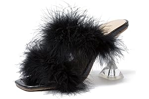 Four-Inch Square-Toe Black Fur Heels: Effortlessly Stylish