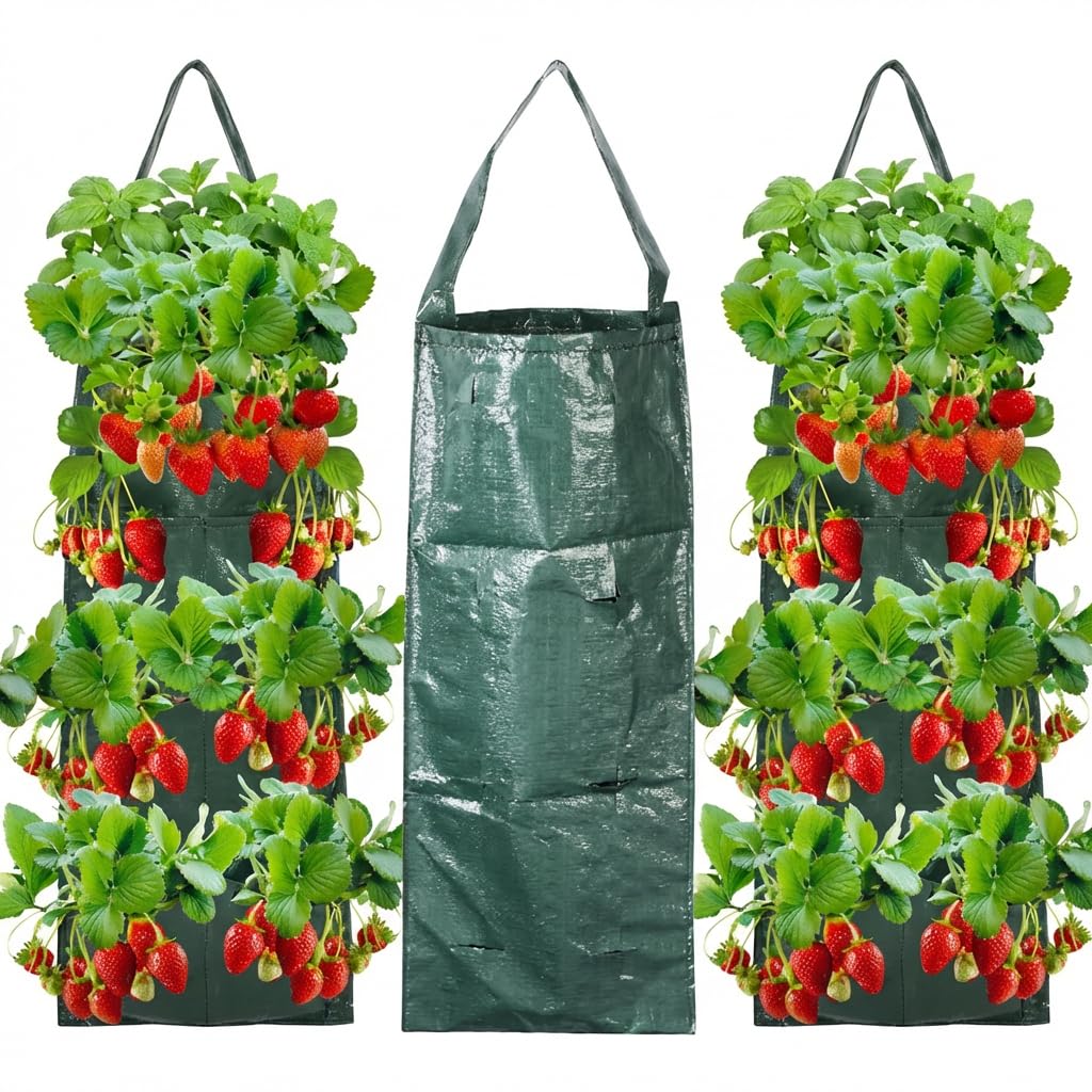 SNMYGS 3Pcs Strawberry Flower Bag Planter, Potato Grow Bags, Hanging Grow Bags, Strawberry Planter and Tomato Planters, Vegetable Flower Strawberry Potato Tomato Plant Grows Bag for Balconies, Patios