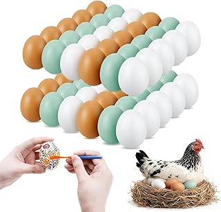 kuchisity 60 Pcs Wooden Fake Eggs, 3 Colors Wooden Easter Eggs, Fake Chicken Eggs, Nest Eggs for DIY Crafts, Nesting Box, Easter, Chicken Coop,Home Decor