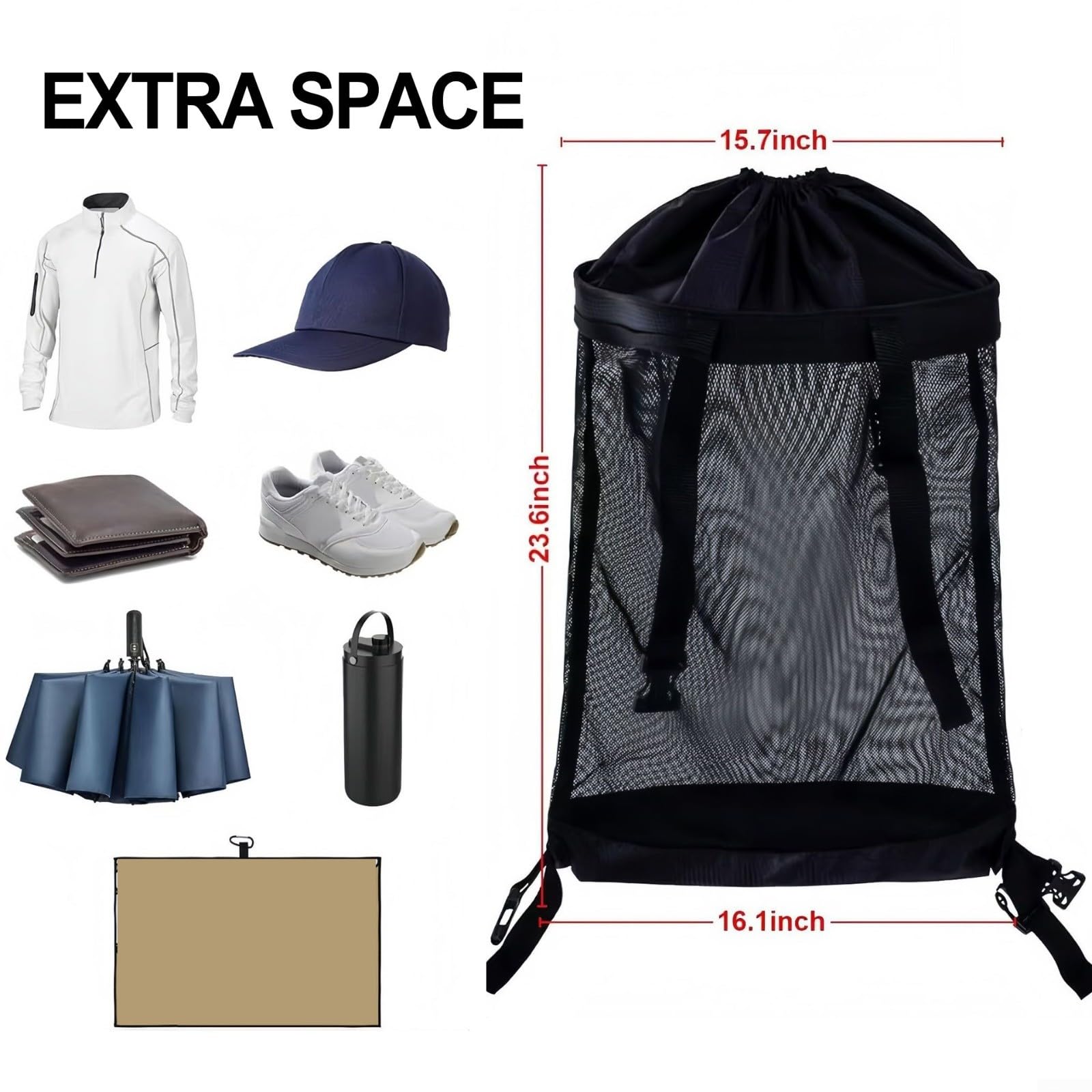 Bolsa de red para carrito de golf, bolsa organizadora de almacenamiento de malla para carrito de golf, bolsa de utilidad de nailon con múltiples compartimentos