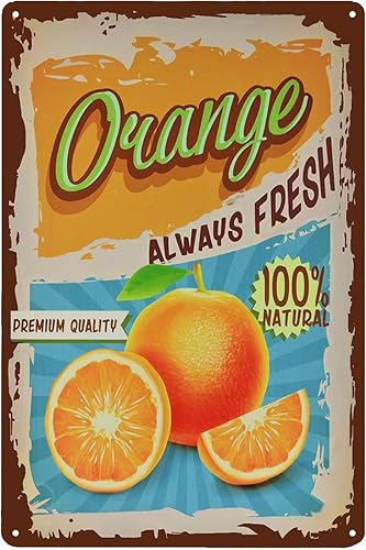 Letrero de lata naranja vintage, letrero de metal de frutas, letrero decorativo retro para decoración de pared para decoración del hogar