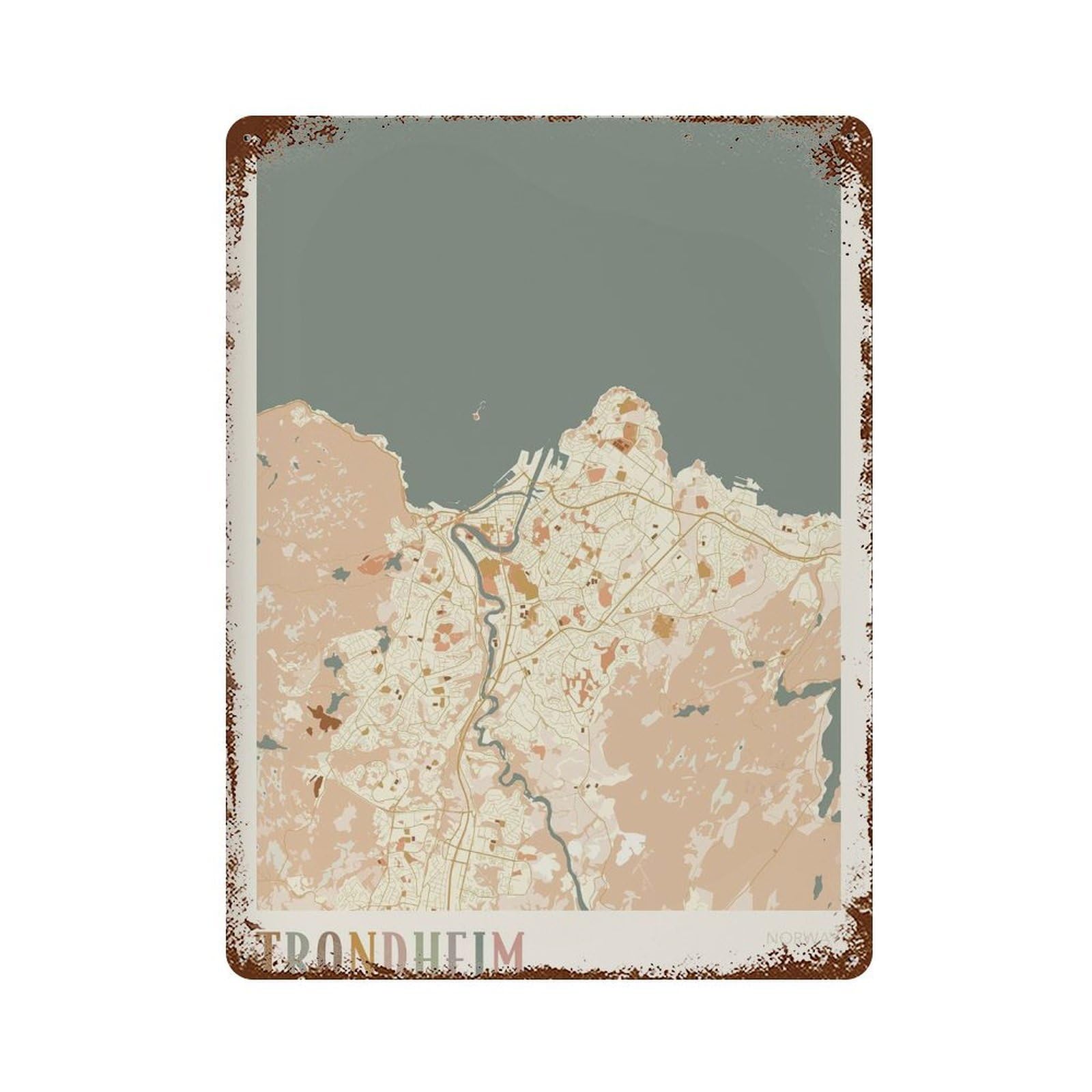 xiaoxiaoshen Trondheim Map Norway Travel Gift Boho Wall Decor Art Metal Tin Poster Modern Home Decor Art Home Bar Shop Decorations Vintage Sign 40x30cm