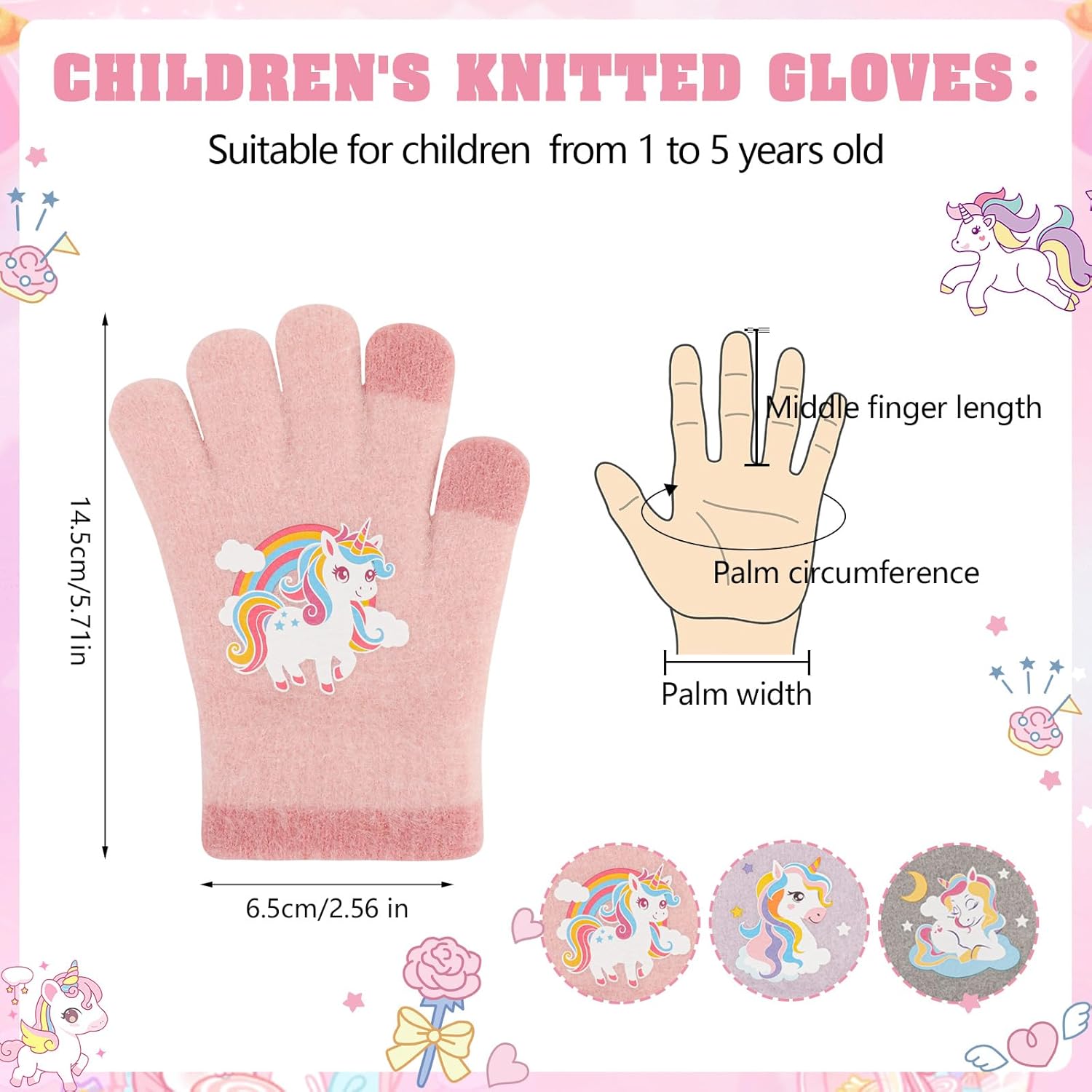 3 Pairs Kids Warm Knit Gloves, Toddler Magic Gloves Children's Colorful Glove Soft Thermal Glove Stretch Winter Mittens Full Finger Mittens Pattern for 1-5 Years Boys Girls - Image 2