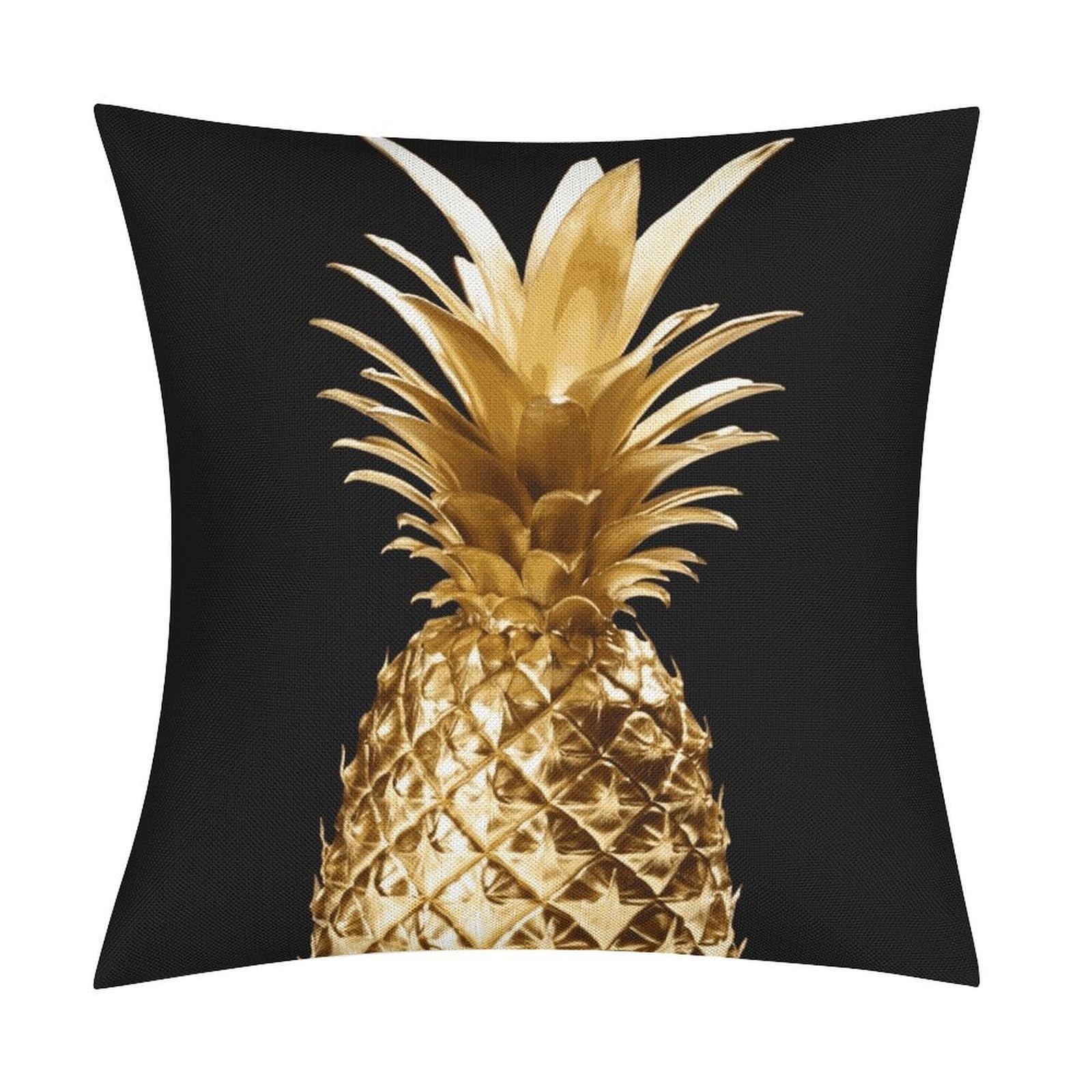 JTREHY Gold Pineapple Throw Pillow Covers Farmhouse Pillow Cover Standard Pillow Shams Decorative Square Pillowcases Soft Pillow Cases Wrinkle Fade Resistant for Couch Home 18x18 Inch