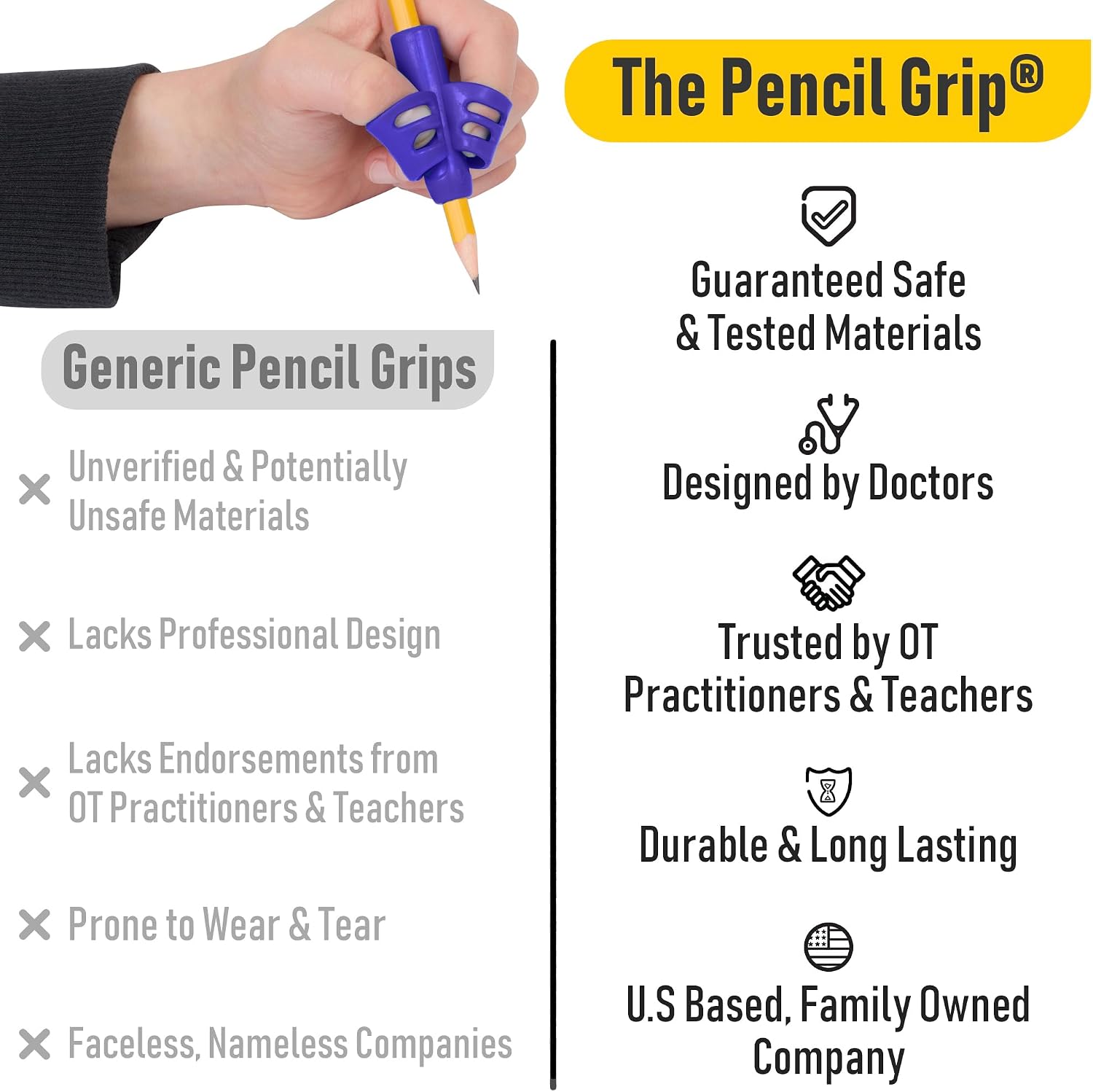 Pencil Grip The Classics DUO Grip Ergonomic Writing Aid, For Right or Left Handed Users, Assorted Colors, Pack of 12 (TPG-17212)