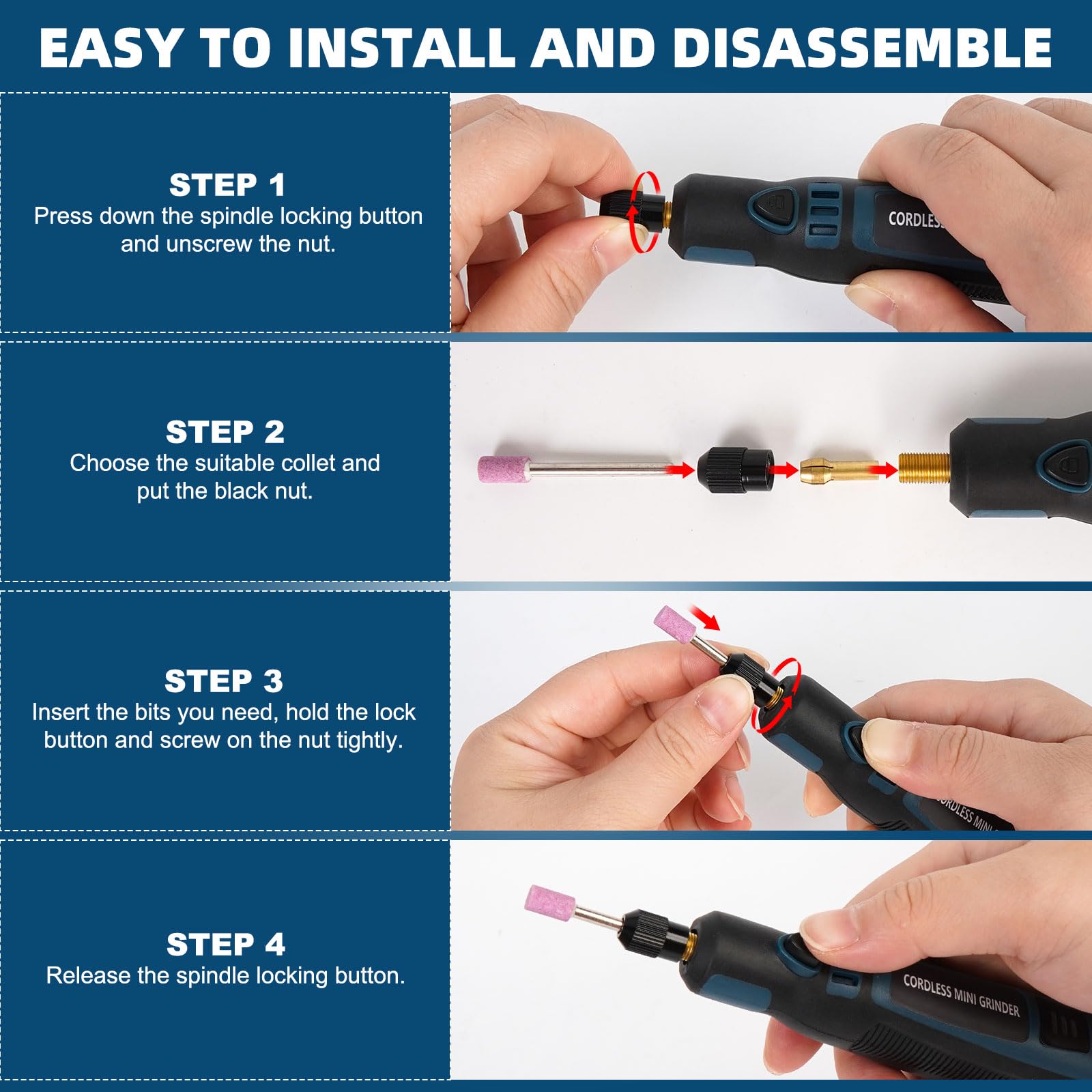 Kit d'Outil Rotatif Multifonction Sans Fil,Mini Stylo Graveur Rechargeable,Mini Meuleuse 3 Vitesses 5000-15000 tr/min avec 96 Accessoires pour Bois/Métal/Verre/Céramique/Bijoux