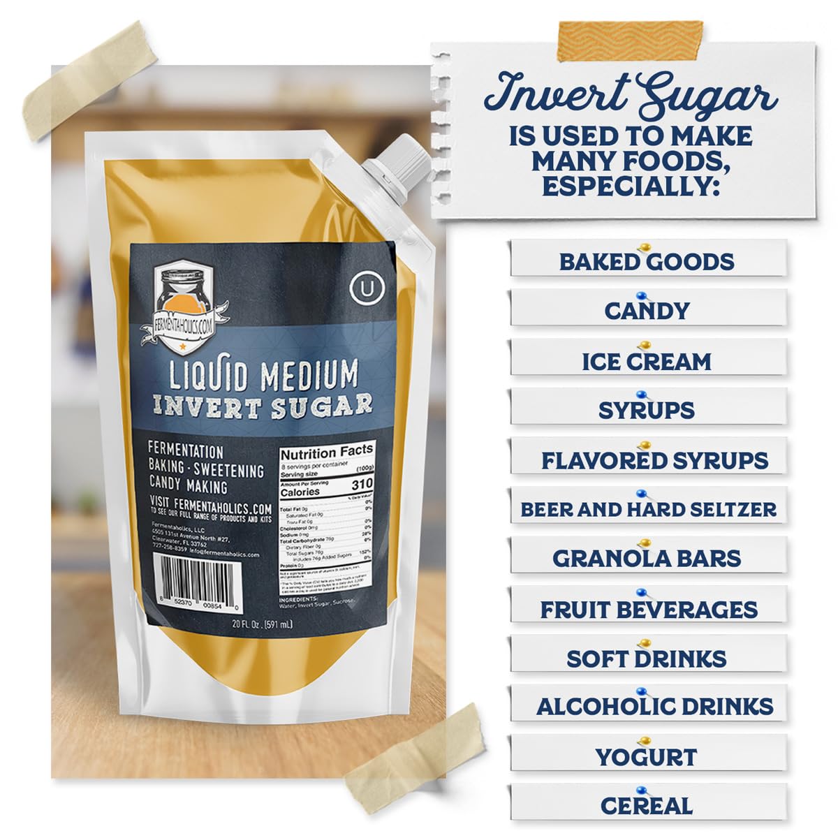 Fermentaholics Liquid Invert Sugar Syrup - 2 Pack - Great For Fermentation, Baking, Sweetening, Candy Making, Ice Cream - 20 fl oz - Ferment Hard Seltzer - Inverted Sugar Syrup Resealable Easy Pour Spout