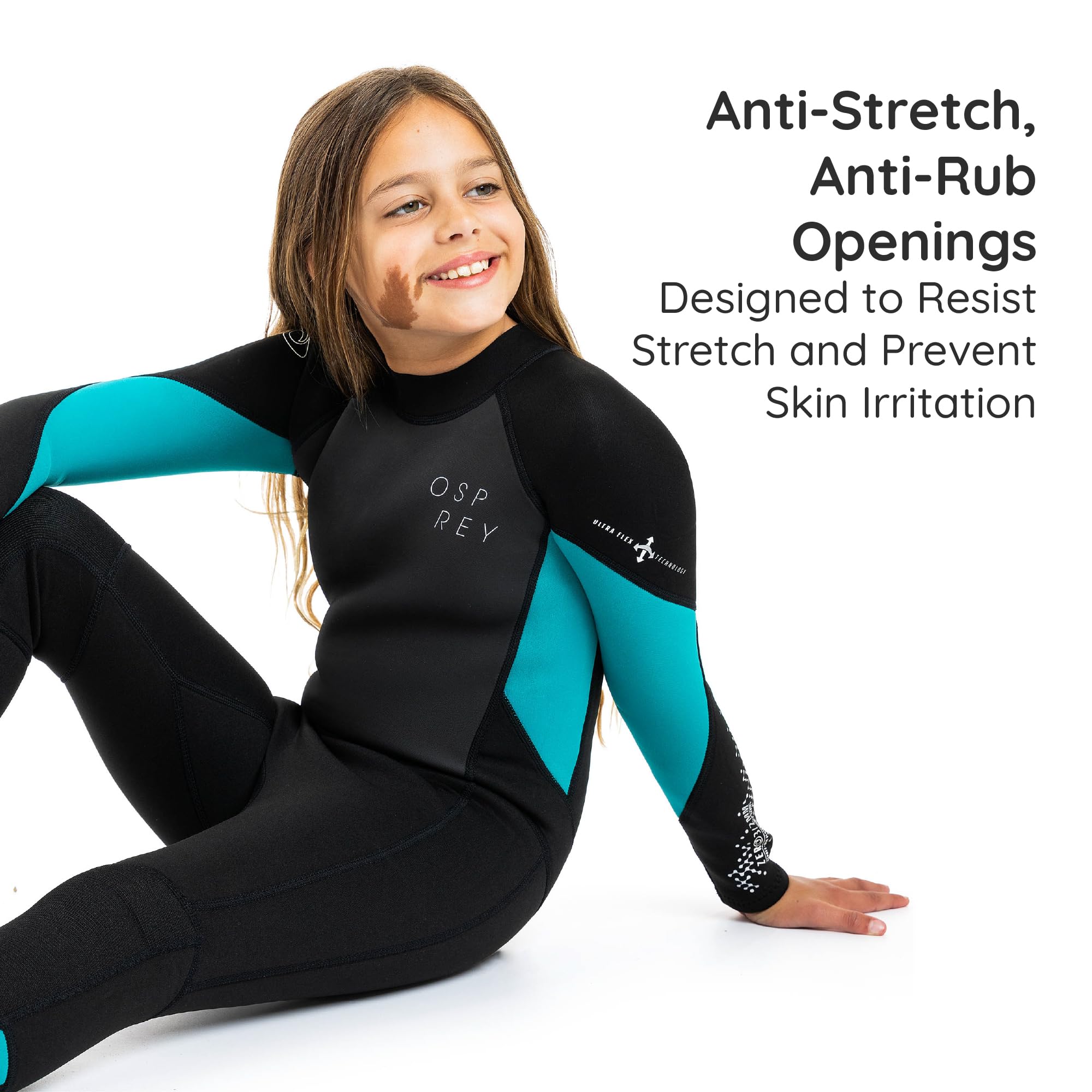Osprey - Muta estiva da bambina, lunghezza 3 mm, in neoprene, per surf, bodyboarding, zero, verde acqua