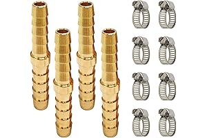LIONMAX Barb Union Fittings for 1/4" Hose ID, Pack of 4 with 8 Clamps