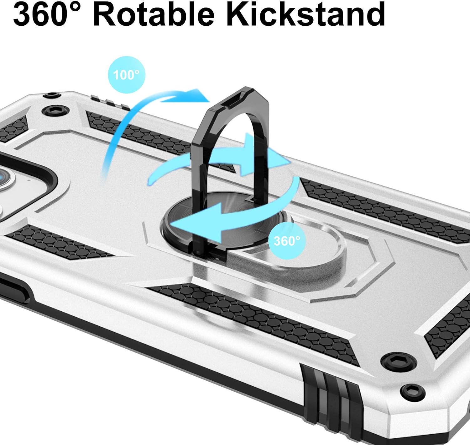 LEOMARON Compatible with iPhone 12/iPhone 12 Pro Case, [Military Grade] Double Layer Protection Shockproof Case with Magnetic Car Mount Ring Kickstand 6.1 Inch 2020 Case, Silver