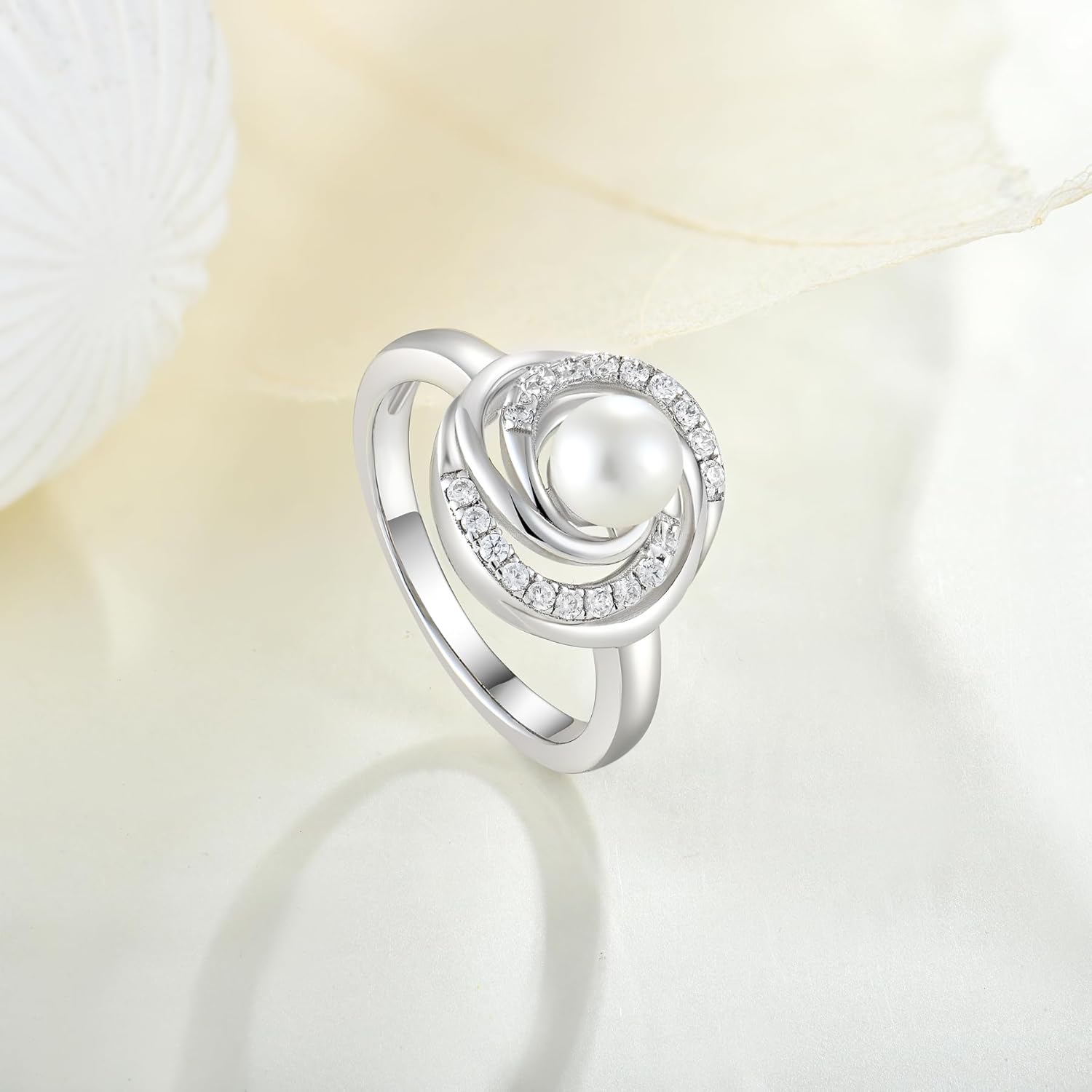 Women 925 Sterling Silver Pearl Ring for Women Wedding Engagement promise rings - Image 4