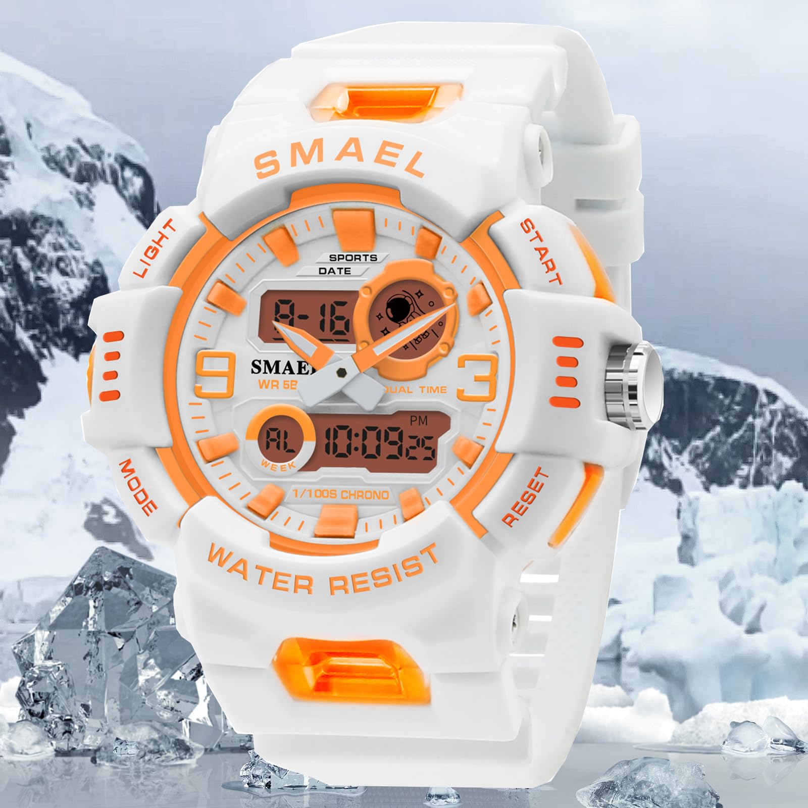 FANMIS Unisex Analog Digital Outdoor Sports Watch Military Tactics Multi Function LED Electronic Large Waterproof Watch Candy Color Student Wrist Watch (Orange)