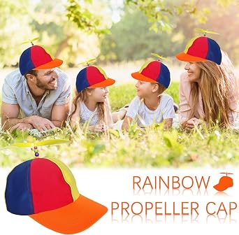 Propeller Hat,Adults Funny Helicopter Fisherman Hat,Colorful Patchwork Rainbow Propeller Cap,Summer Sun Protection Sun Colorful Helicopter hat for Fancy Dress Party Gifts