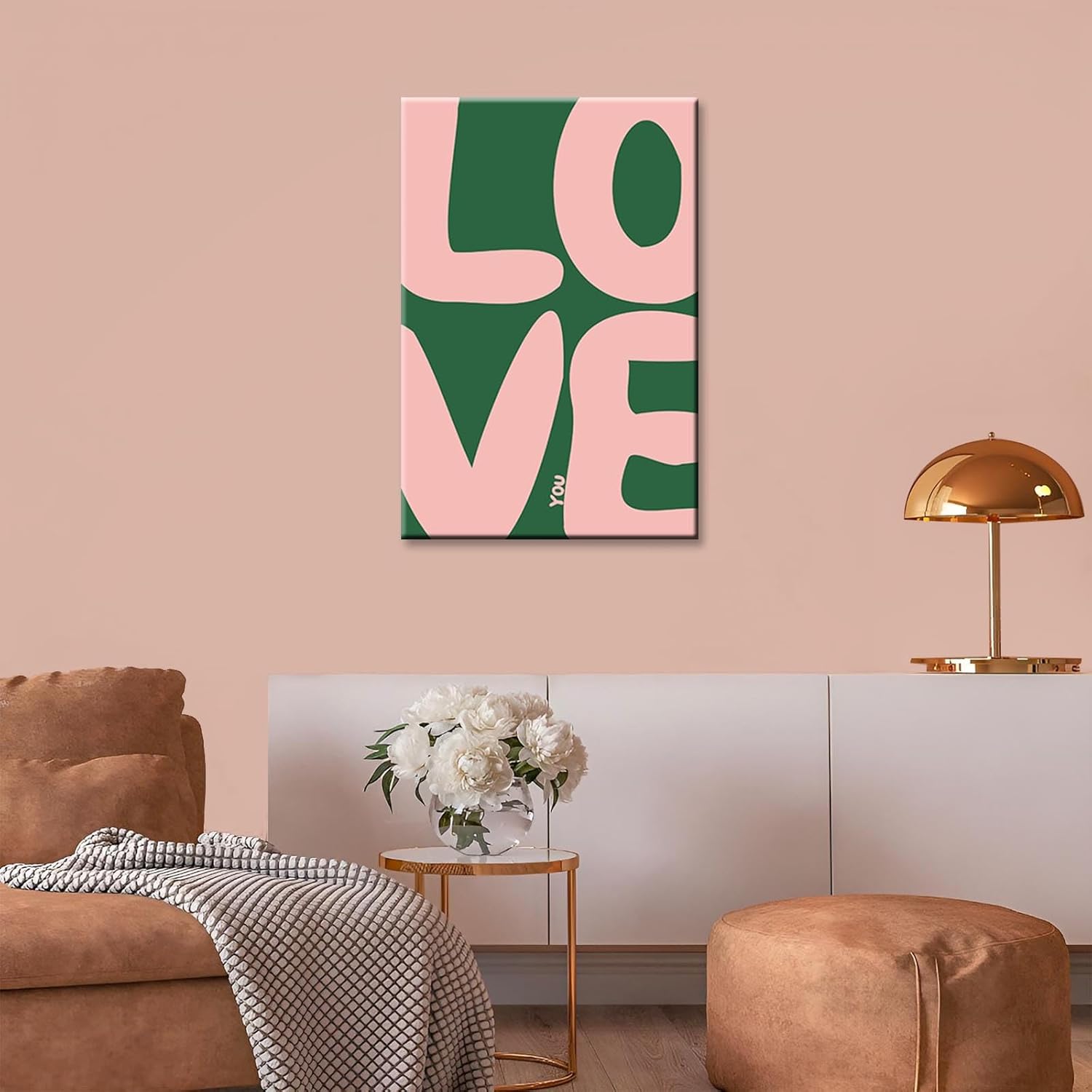 Love You Art Print Bold Retro Green And Pink Picture Painting Poster Cool Apartment Art Boho Canvas Wall Decor Positive Home Living Room Bedroom Decor Aesthetics 30X45 CM Wrapped Framed