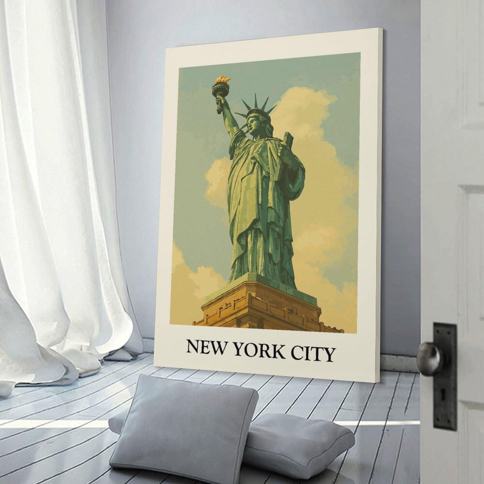 Junmoney Statue of Liberty, New York City Canvas Art Print, 20x30inch(50x75cm), for Hallway, Bedroom Or Modern Interiors, A Wall Art Gift for Fresh Interiors
