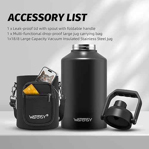 Miniatura 6 de WATERSY Botella de agua de 1.5 galones aislada (fría durante 48 horas), sin BPA y a prueba de fugas, jarra de agua de acero inoxidable de 196 onzas,