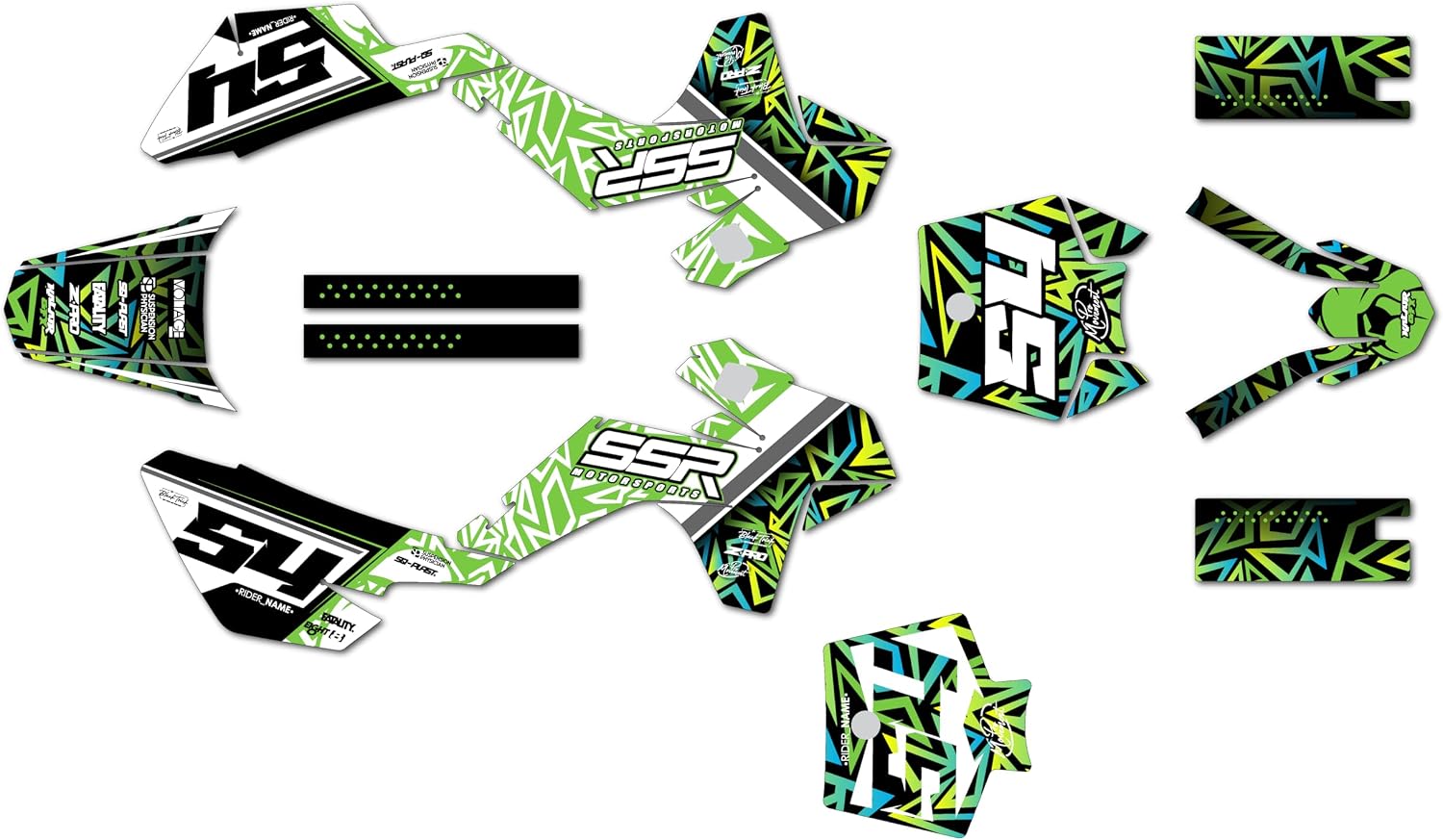 Graphics Kit for SSR SR70, SR110, and SR125 (2021+) Orion Series Green 16 Mil - On/Off the Road - Dirt Pit Bike Motorcycle Sticker, Dirtbike Racing Decal Motocross Accessories no-Plastics