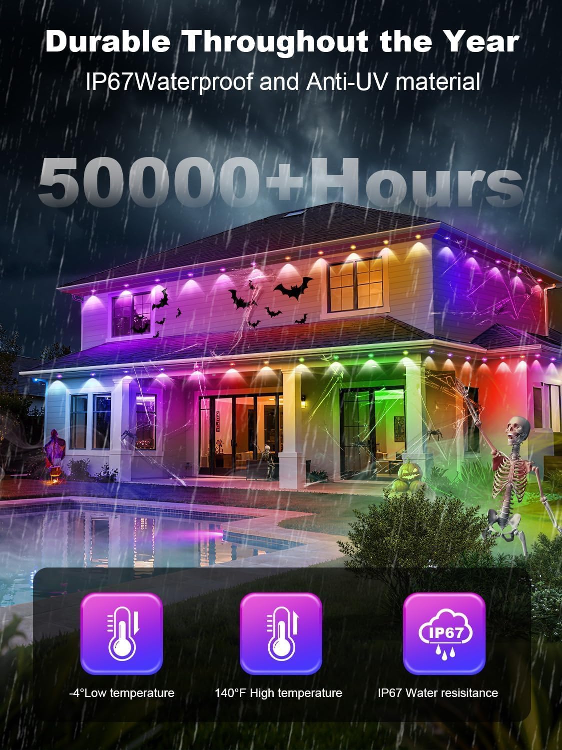 Permanent Outdoor Lights, 200FT RGB+IC Smart LED Outdoor Lights with App/Remote Control, DIY Scene Modes Lighting & IP67 Waterproof, Eaves Light for Christmas, Holiday, Daily Decorations