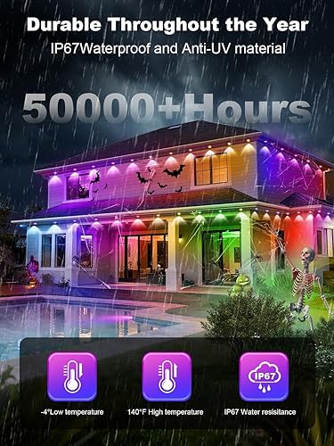 Miniatura 4 de Luces permanentes al aire libre para casa, 200 pies RGB+IC decoración inteligente al aire libre, 50 modos de escena, aplicacióncontrol remoto, IP67