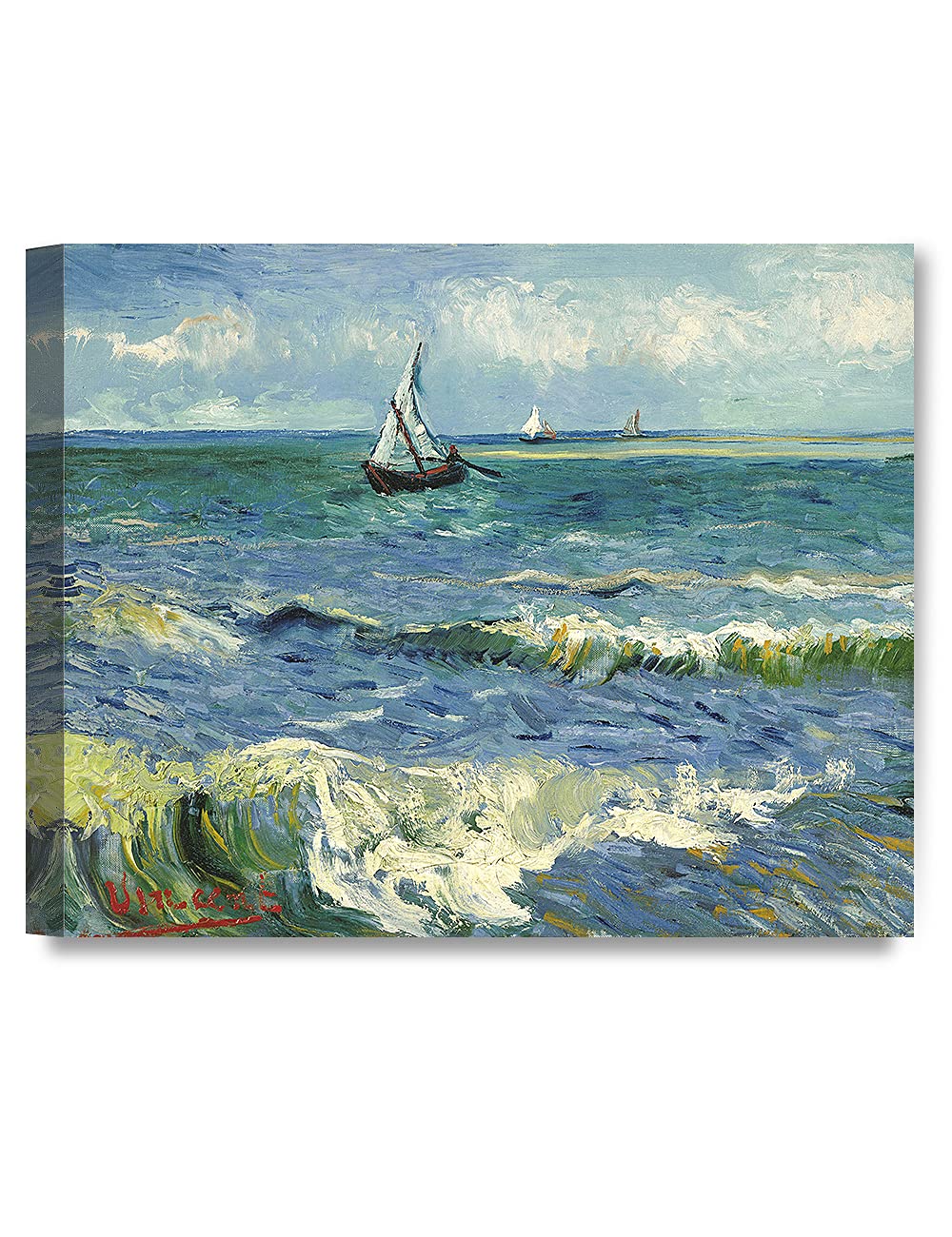 DECORARTS - Seascape at Saintes-Maries, Vincent Van Gogh Art Reproduction. Giclee Canvas Prints Wall Art for Home Decor 30x24