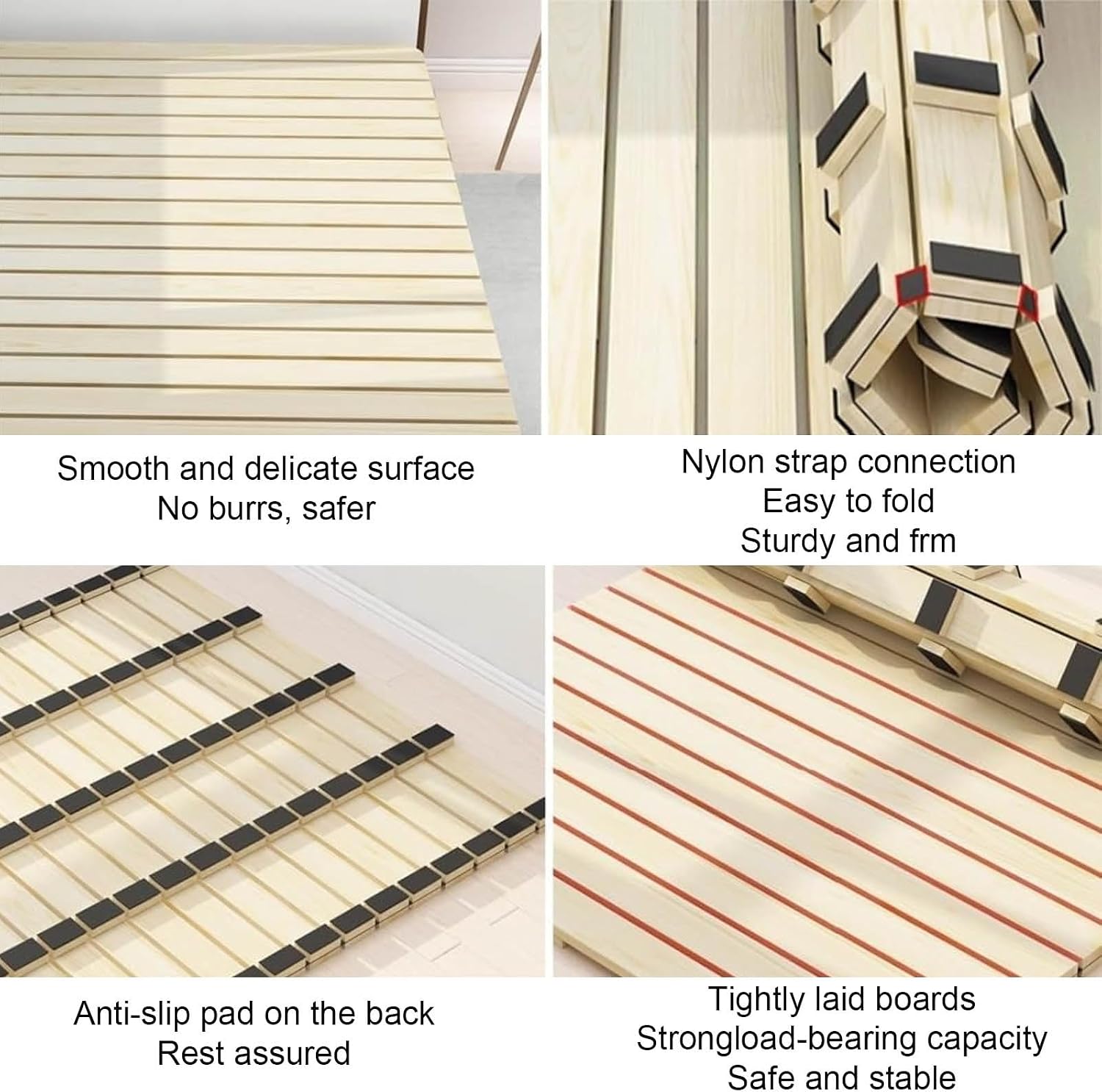 Rollable Floor Mattress Frame Bedding Sleeping Pad Base Breathable Bed Plate for Bedroom Folding，Breathable Solid Wood Folding Futon Frame - Japanese Floor Mattress Waist Protector Board, No