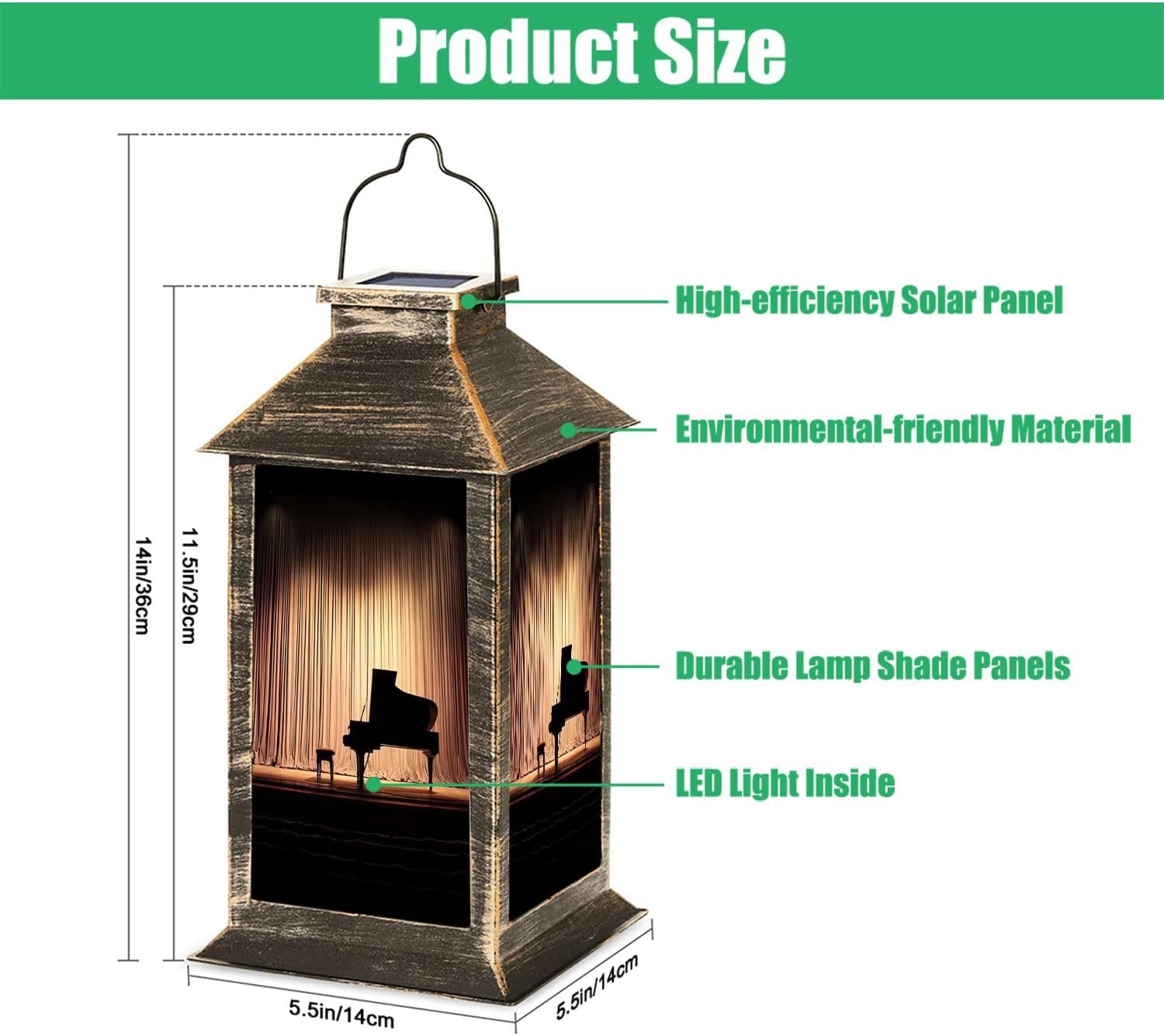 Solar Lantern Placed Center Stage is Grand Piano Outdoor Garden Hanging Lantern Waterproof Solar Powered Lighting Outside Table Lamp for Deck Yard Camping Patio Decor